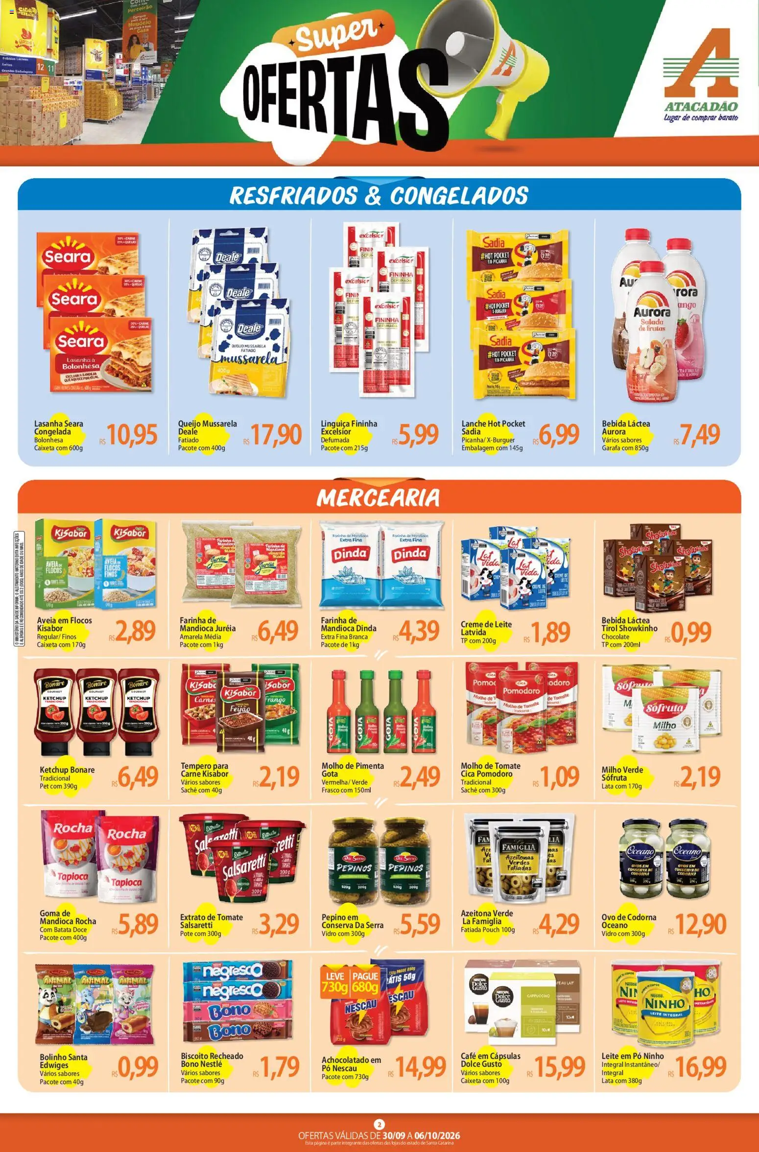 Atacadão Folheto - válido de 30/09/2026 | Página: 2 | Produtos: Molho de tomate, Achocolatado, Tapioca, Leite em pó
