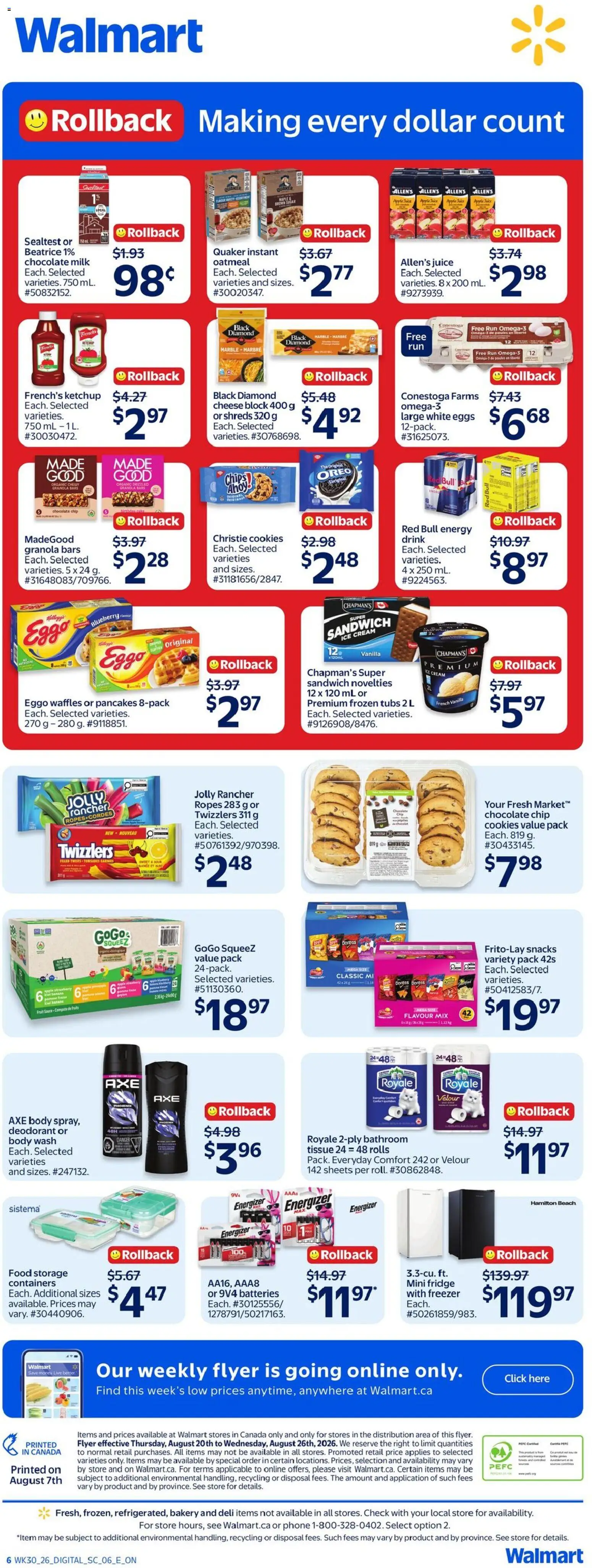 Walmart flyer valid from Aug 20, 2026 | Page: 2 | Products: Cream, Cookies, Sugar, Vanilla