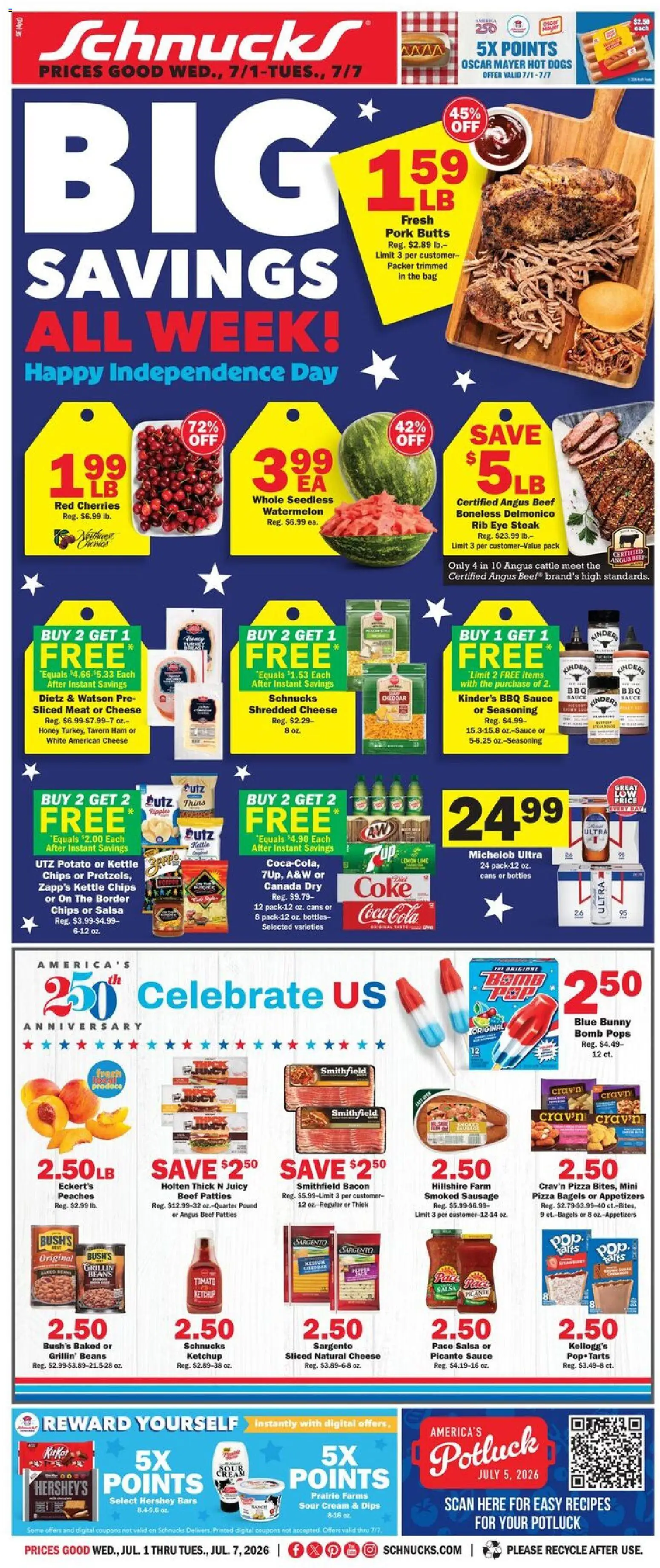 Schnucks Weekly Ad - valid from 07/01/2026 | Page: 1 | Products: Sour cream, Chips, Hot Dogs, Bag