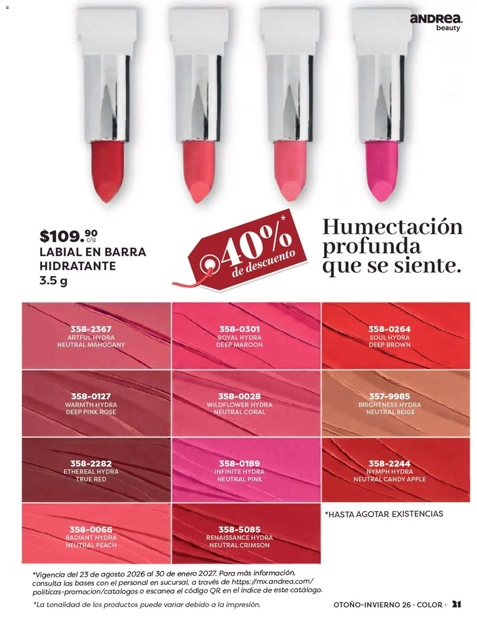 Nuevas ofertas de Andrea válidas en toda la República Mexicana desde el 23/08/2026. ¡Encuentra las mejores ofertas en Andrea catálogo Beauty! | Página: 21 | Productos: Barra
