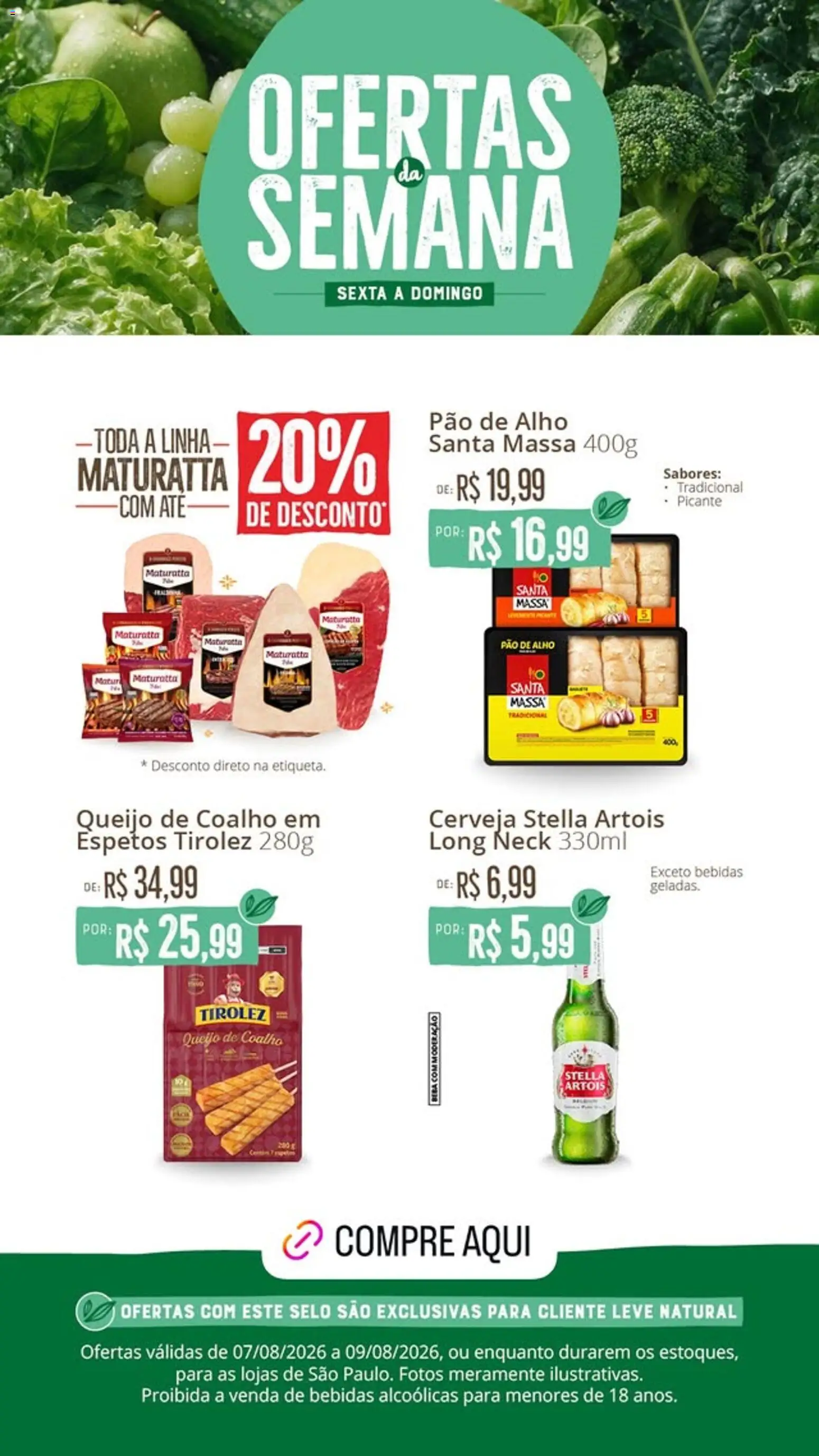 Natural da Terra Folheto - válido de 07/08/2026 | Página: 2 | Produtos: Pao de alho, Bebidas, Queijo, Massa