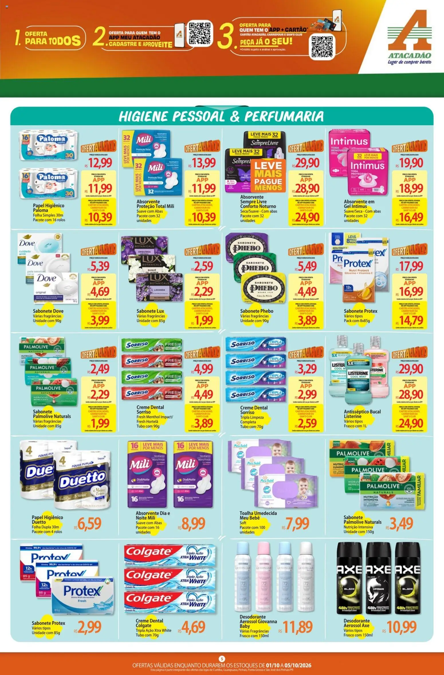 Atacadão Folheto - válido de 01/10/2026 | Página: 5 | Produtos: Orquídea, Sabonete, Dove, Sempre Livre