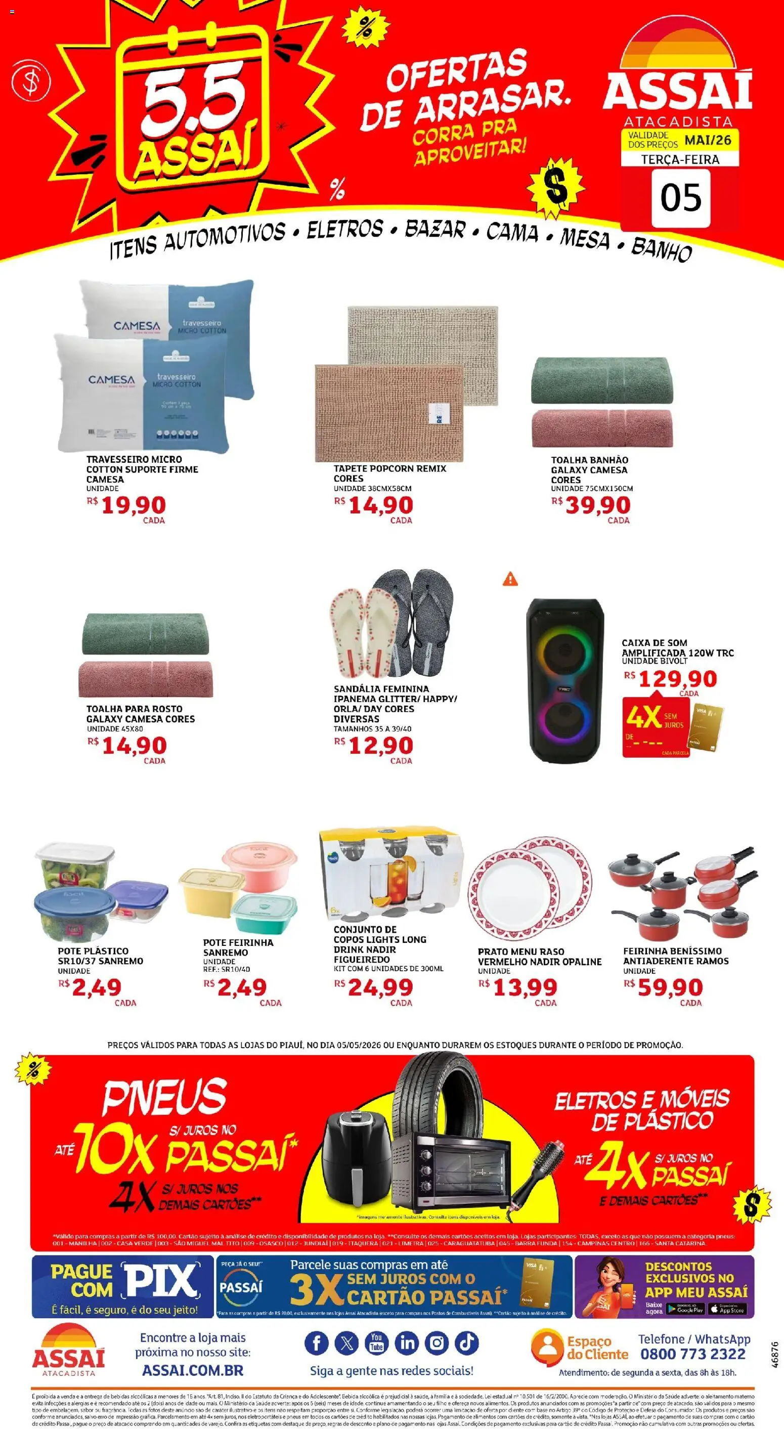 Assaí Atacadista Folheto - válido de 05.05.2026 | Página: 1 | Produtos: Caixa de som, Tapete, Bebida, Telefone