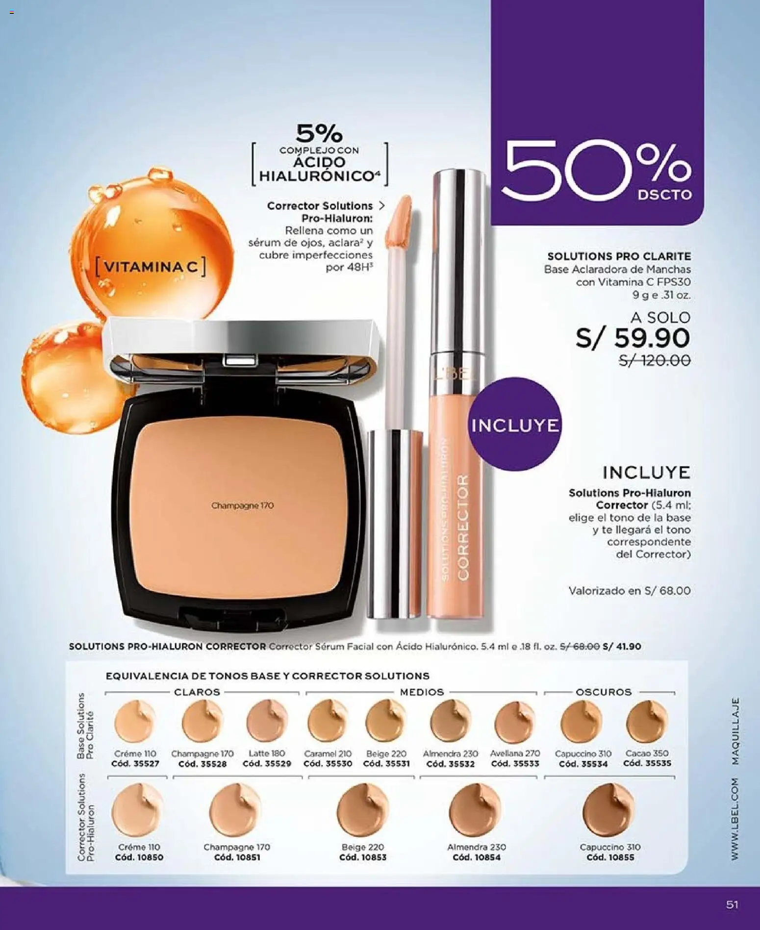 Catálogo L'Bel válido desde 03/10/2026 | Página: 51 | Productos: Cacao, Té, Maquillaje, Corrector