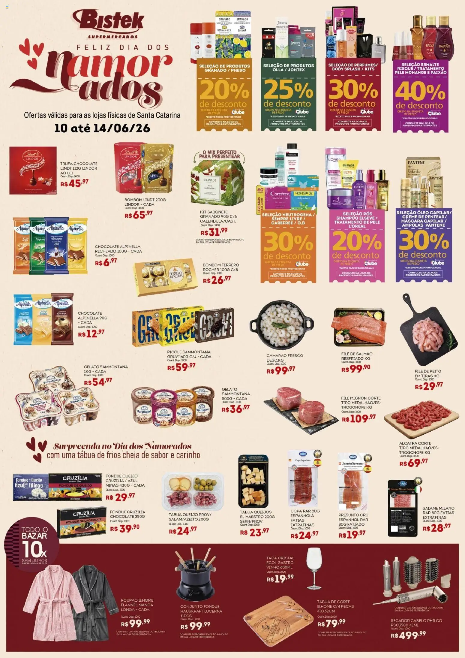 Bistek Supermercados Folheto - válido de 10.06.2026 | Página: 2 | Produtos: Filé mignon, Queijo, Copa, Bombom