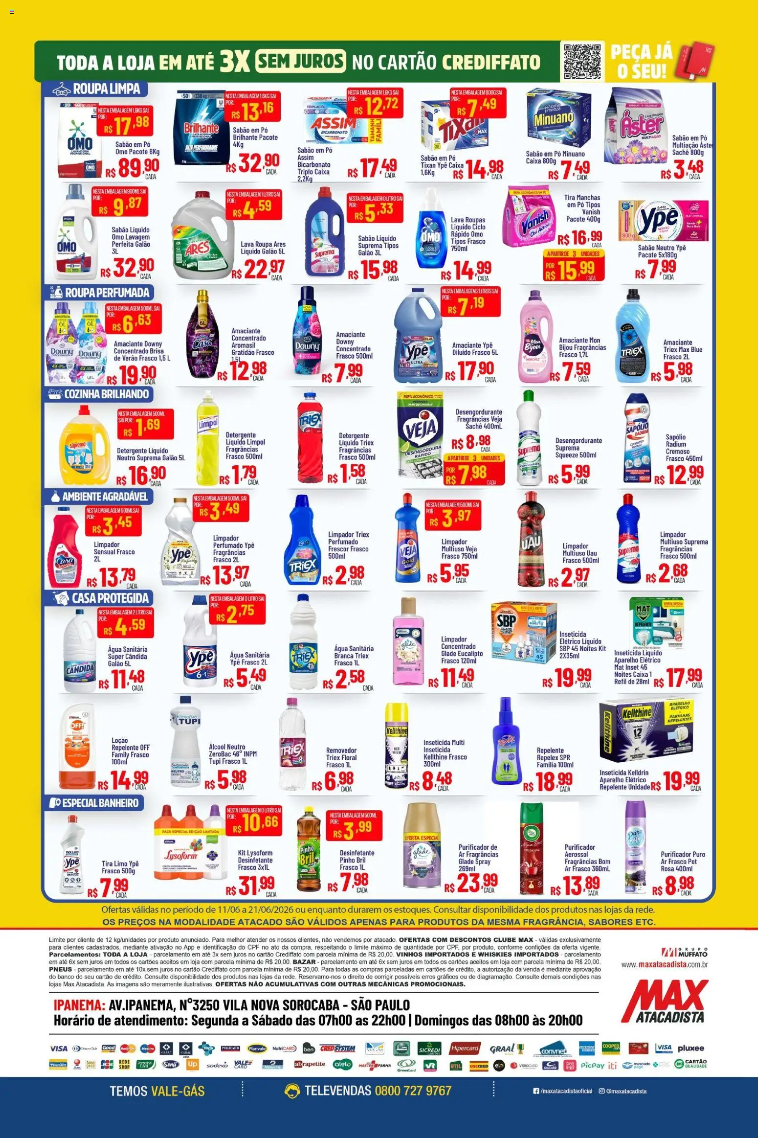 Max Atacadista Folheto - válido de 11.06.2026 | Página: 8 | Produtos: Purificador de ar, Amaciante downy, Banco, Detergente