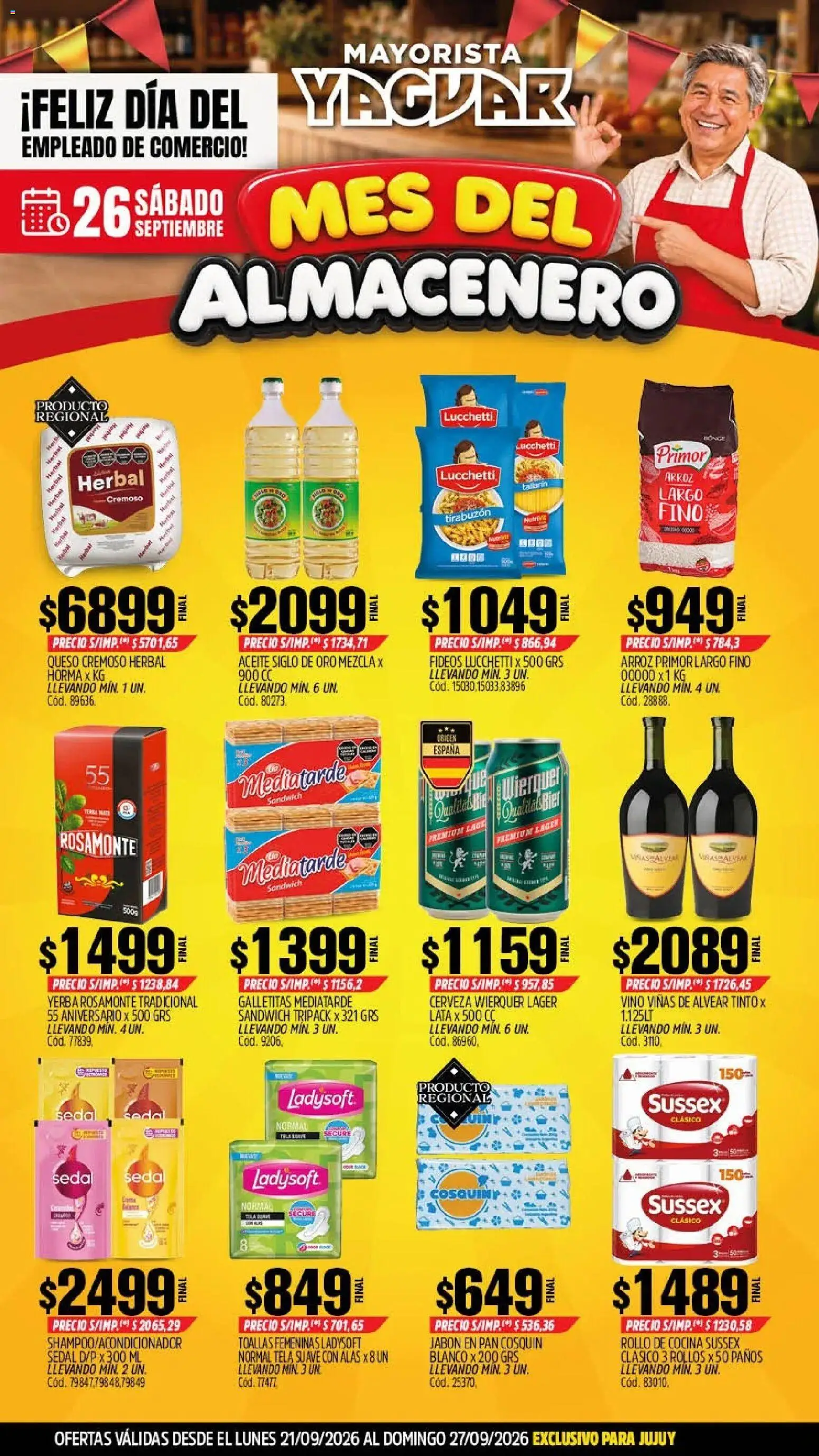 Yaguar - Oferta Semanal Jujuy │ válido desde el 21/09/2026 | Página: 1 | Productos: Jabón, Queso, Vino, Cerveza