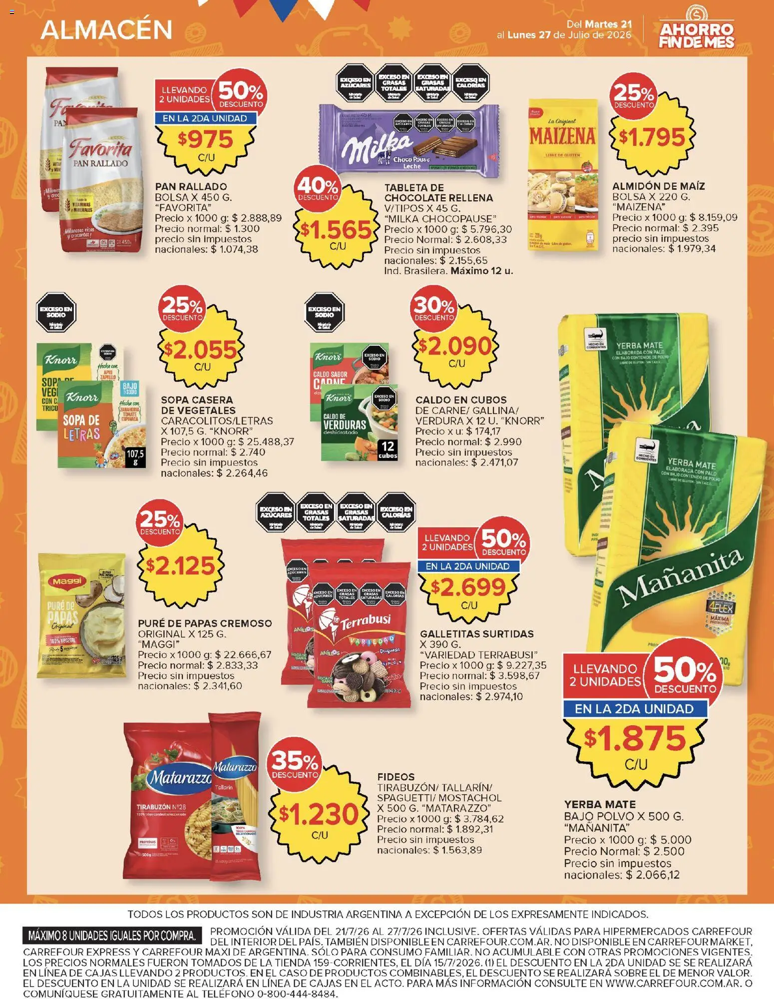 Carrefour ofertas │ válido desde el 21/07/2026 | Página: 8 | Productos: Tableta, Zapallo, Maiz, Chocolate