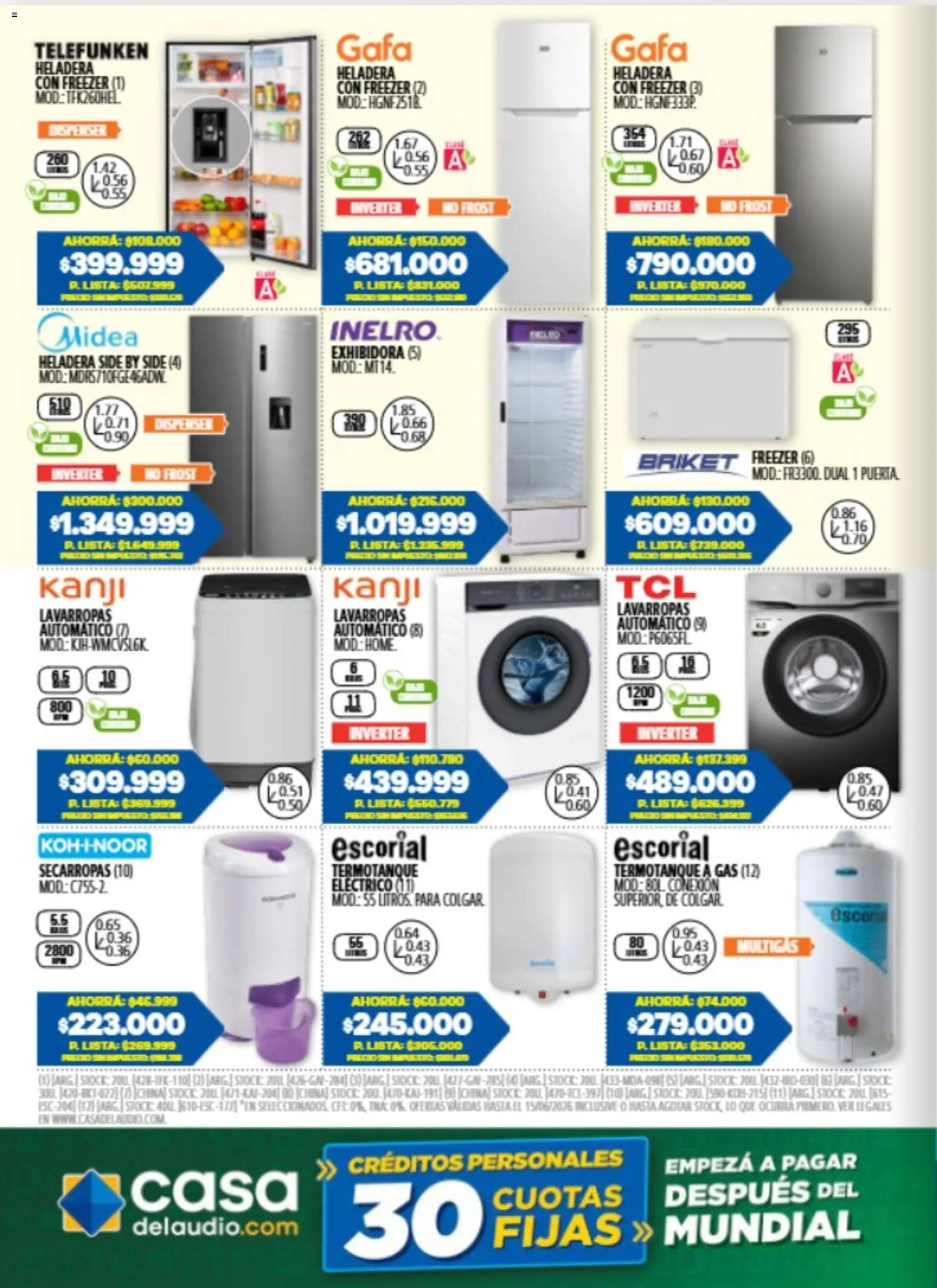 Casa del Audio catálogo │ válido desde el 16.06.2026 | Página: 6 | Productos: Lavarropas, Heladera, Freezer, Termotanque