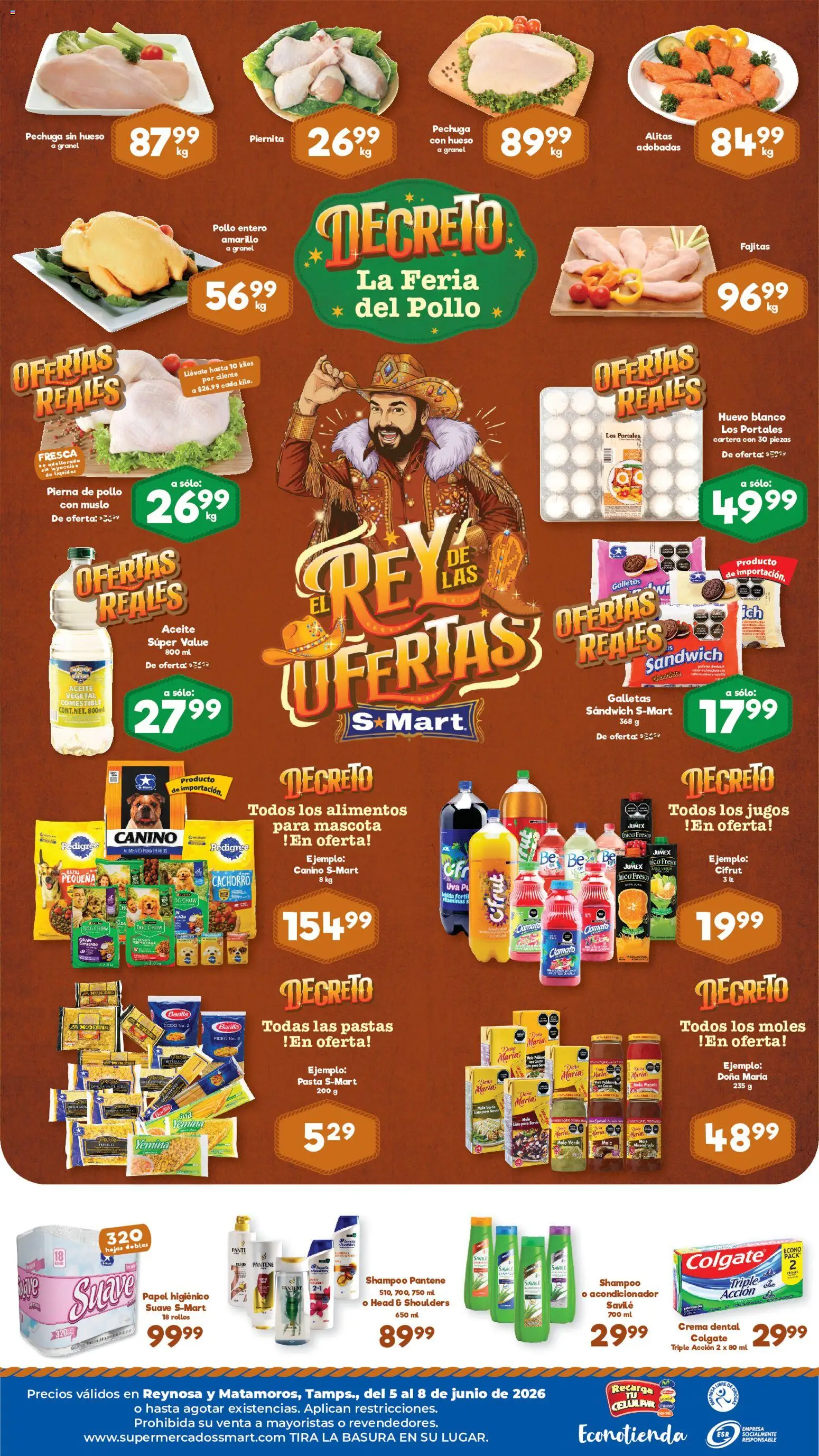 Nuevas ofertas de S-Mart válidas en toda la República Mexicana desde el 05.06.2026. ¡Encuentra las mejores ofertas en S-Mart folleto Reynosa! | Página: 2 | Productos: Pollo, Cacao, Papel higiénico, Acondicionador