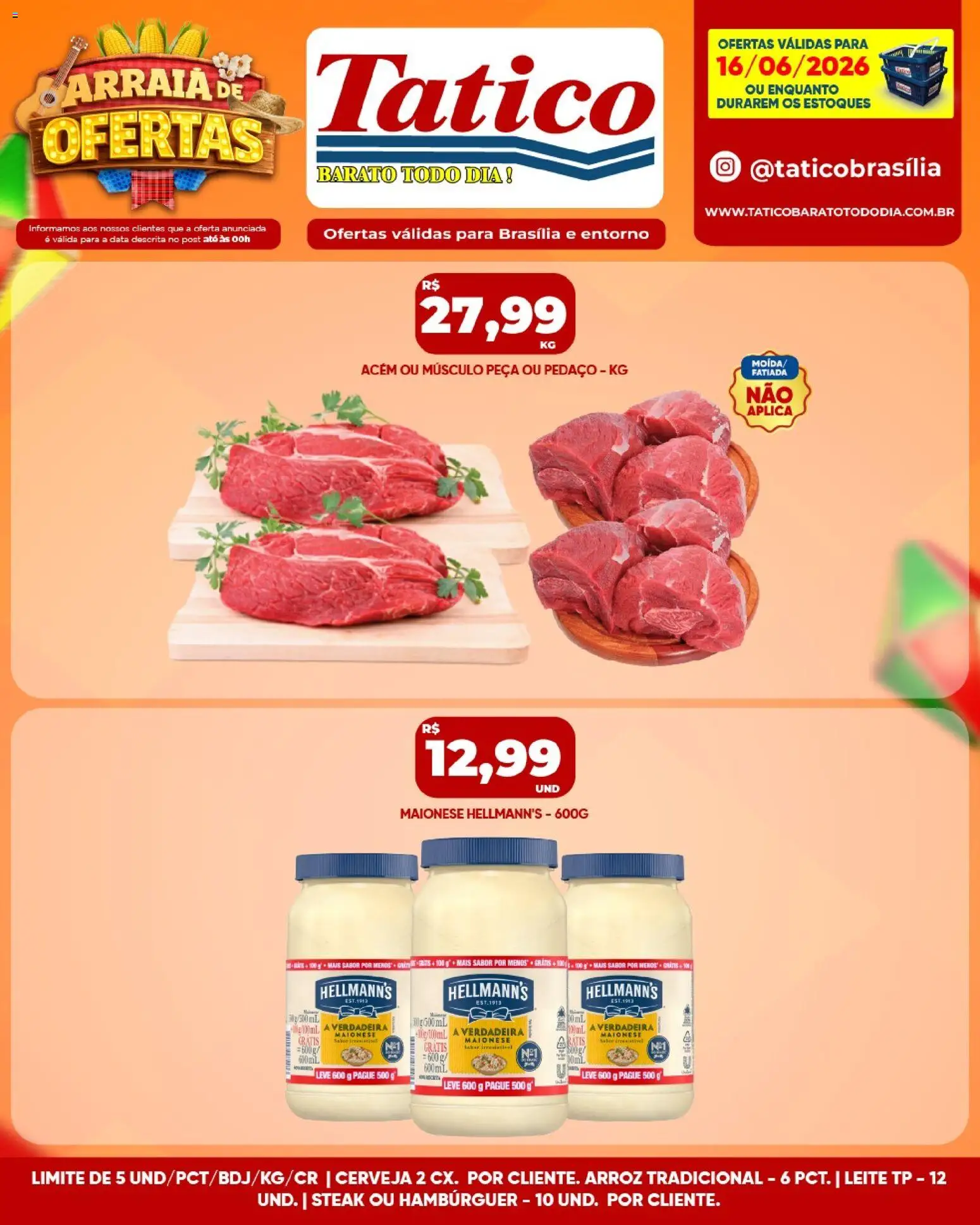 Tatico Folheto - válido de 16.06.2026 | Página: 12 | Produtos: Acém, Leite, Arroz, Hambúrguer