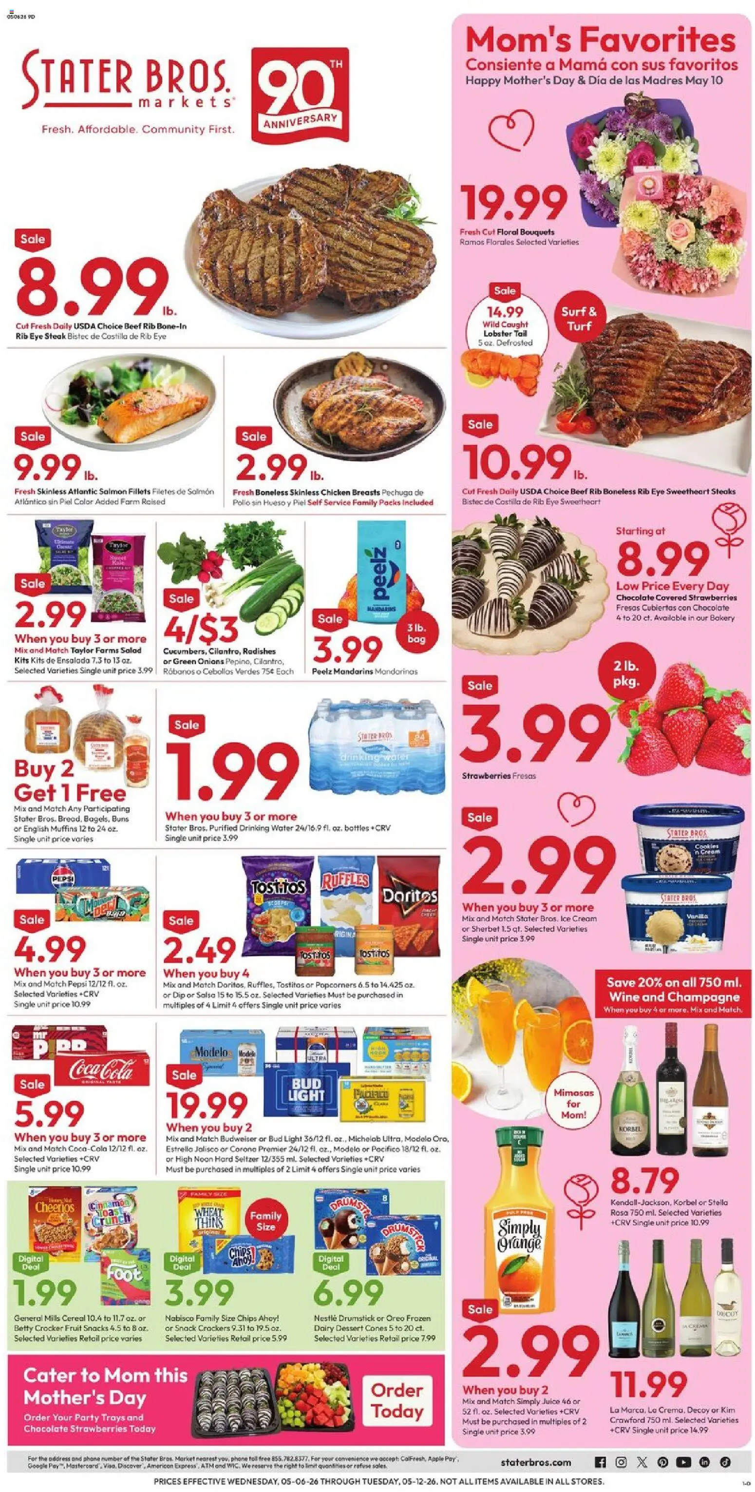 Stater Bros Weekly Ad - valid from 06.05.2026 | Page: 1 | Products: Chips, Salad, Water, Phone