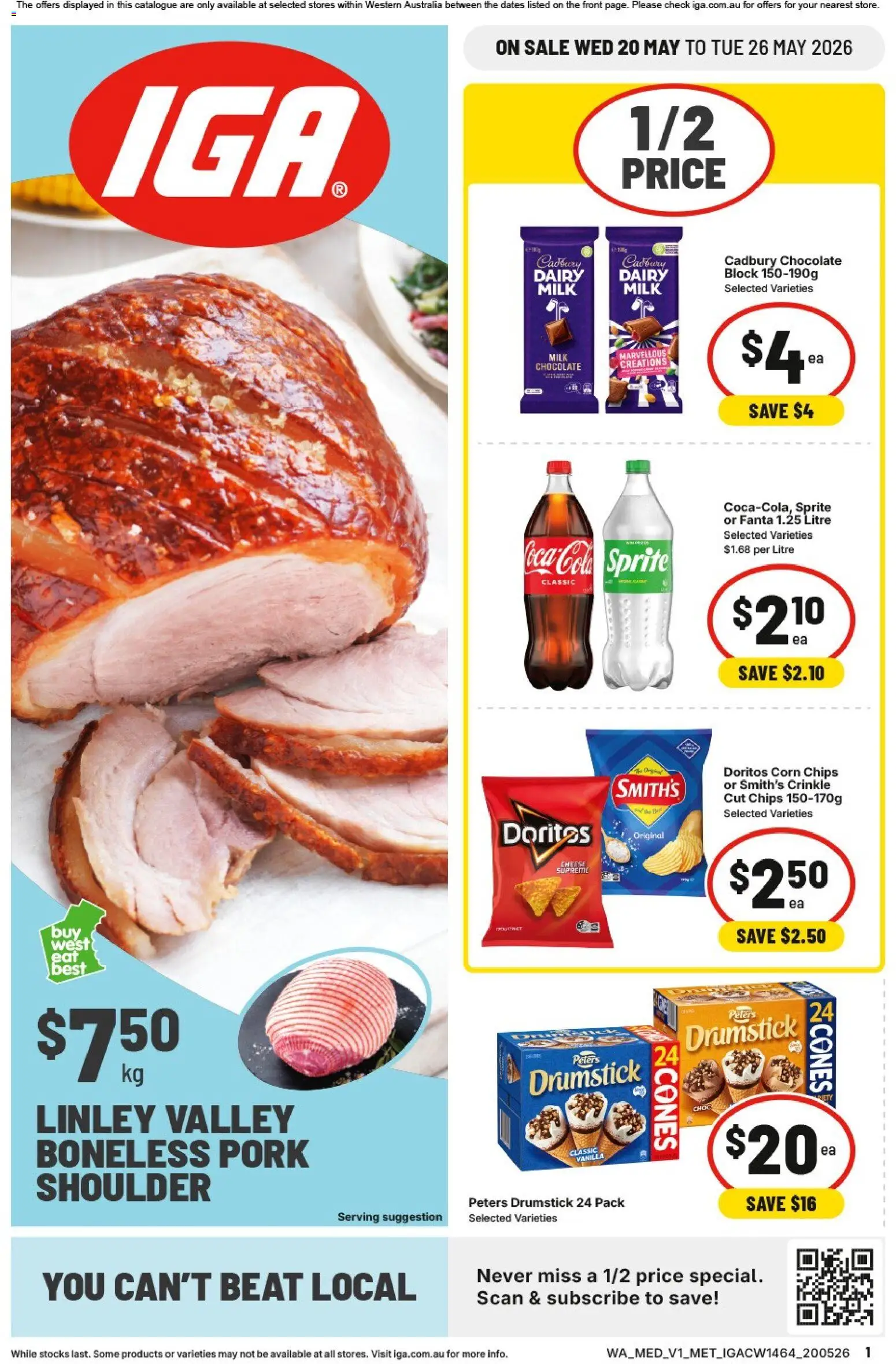 IGA catalogue - valid from 20.05.2026 | Page: 1 | Products: Milk, Dairy, Pork, Chips