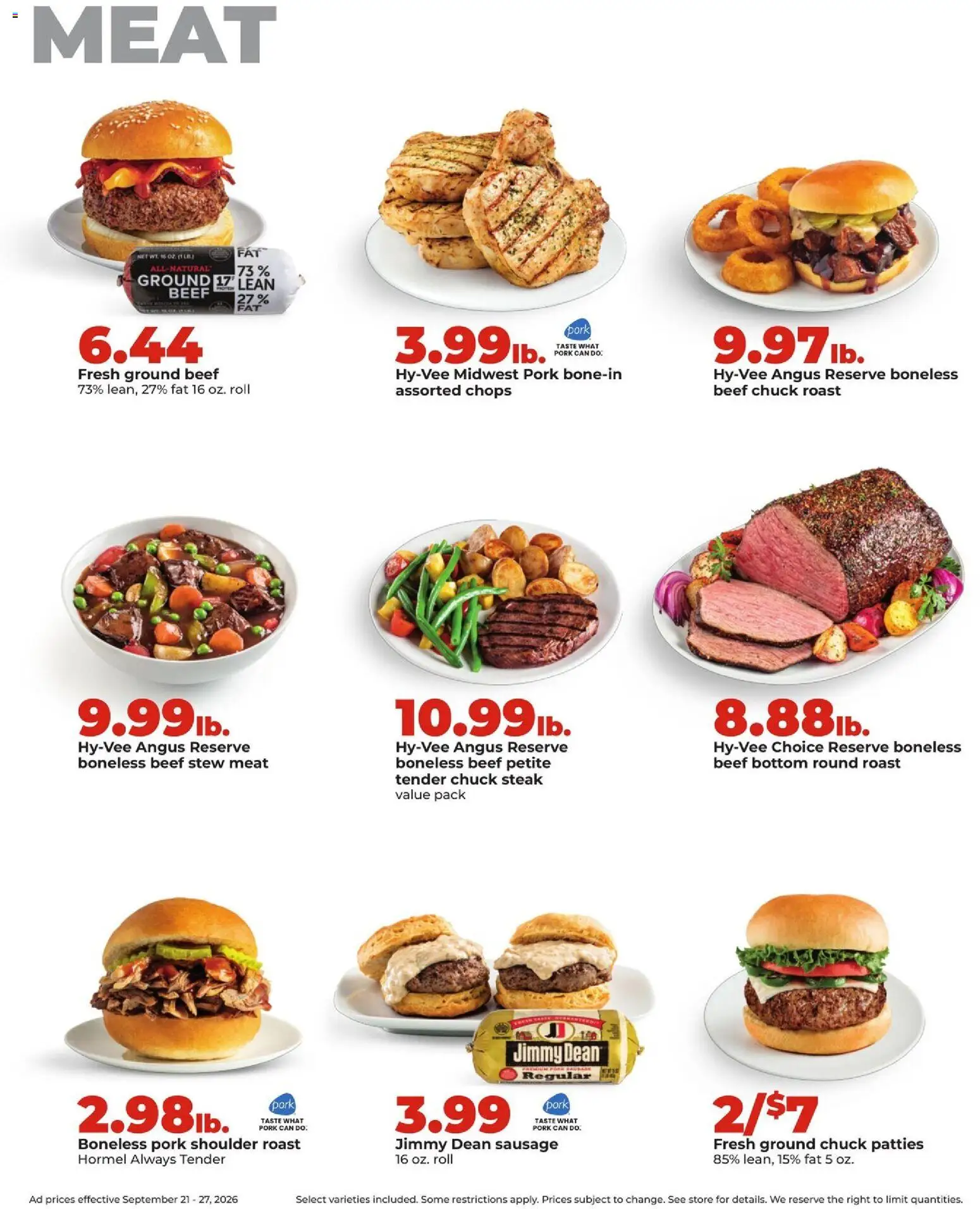 HyVee Weekly Ad - valid from 09/21/2026 | Page: 11 | Products: Pork shoulder, Meat, Sausage, Ground beef