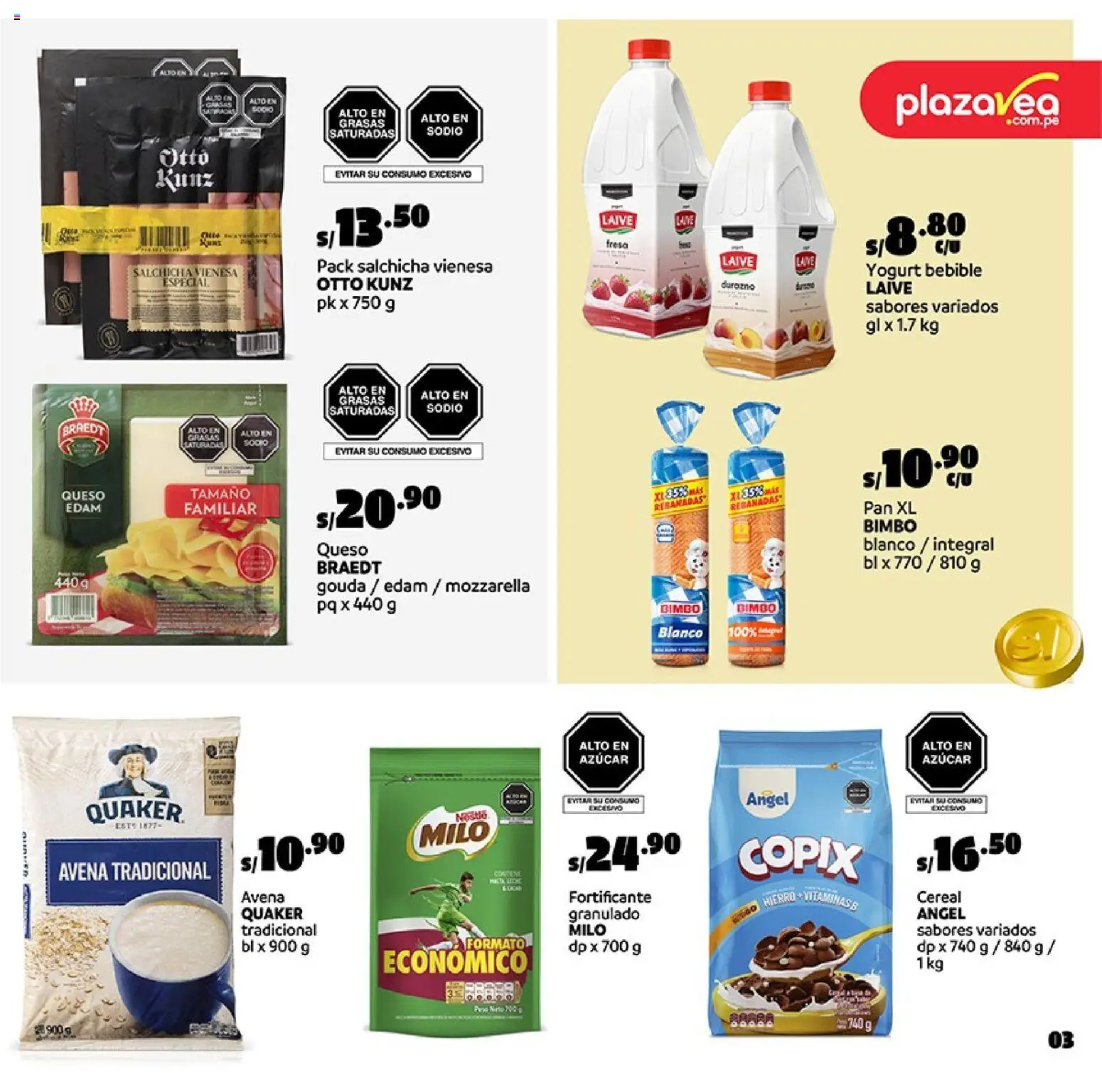 Catálogo Plaza Vea válido desde 17/08/2026 | Página: 3 | Productos: Yogurt, Pan, Azúcar, Granulado