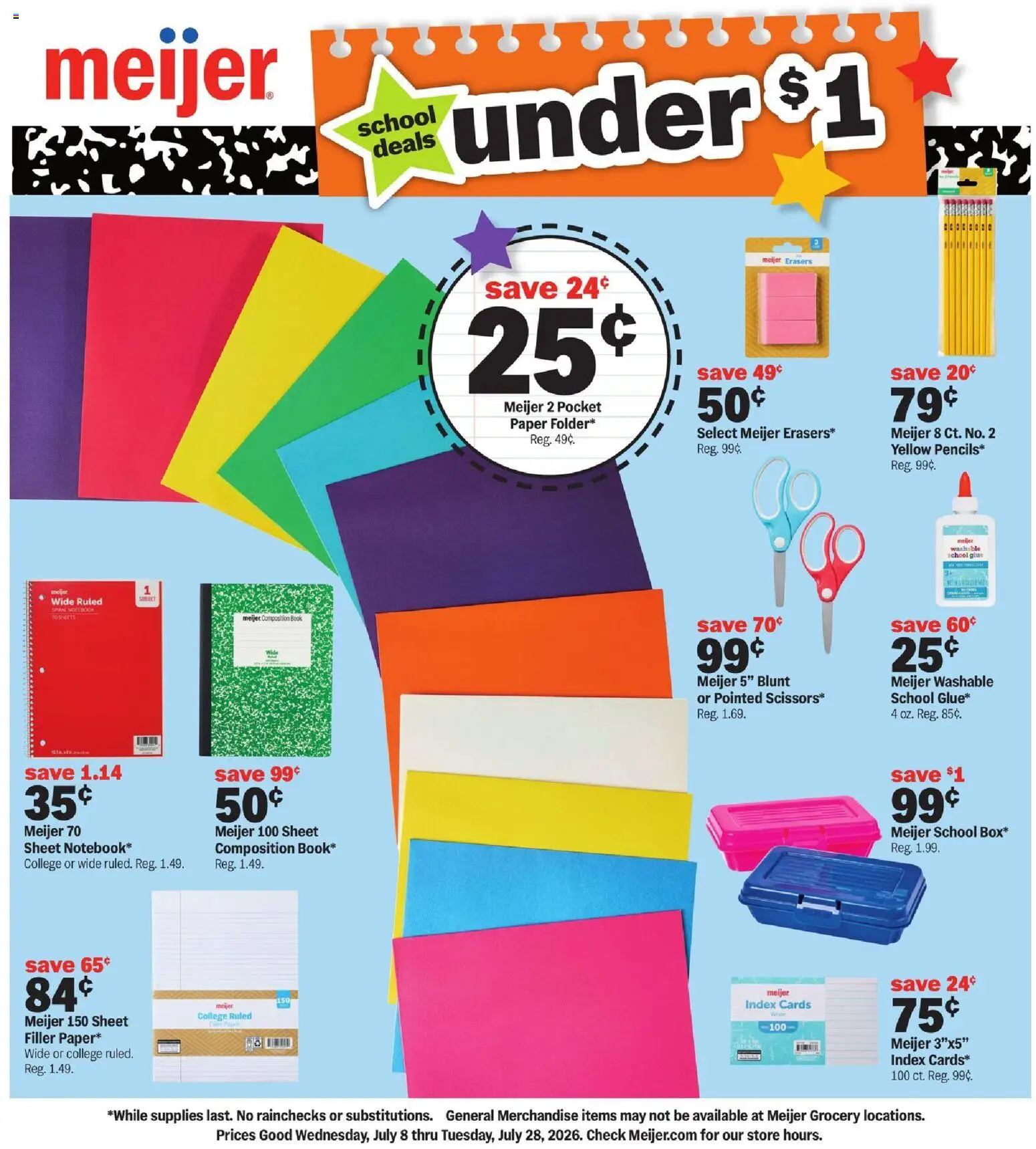 Meijer Back to School Deals - valid from 07/08/2026 | Page: 1 | Products: Notebook, Sheet