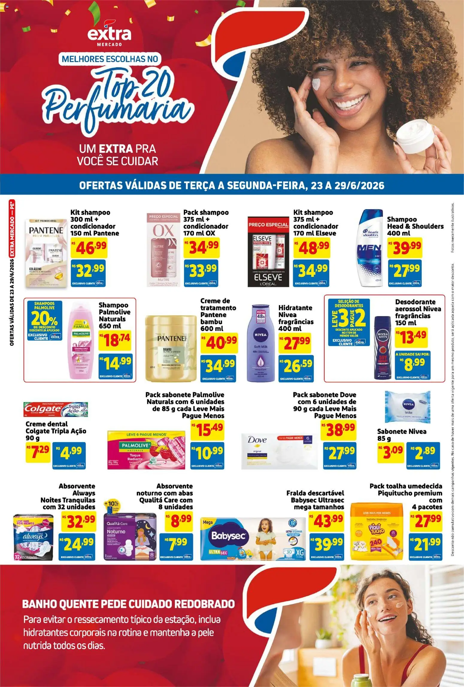 Extra Folheto - válido de 23/06/2026 | Página: 3 | Produtos: Creme, Sabonete, Creme dental, Toalha umedecida