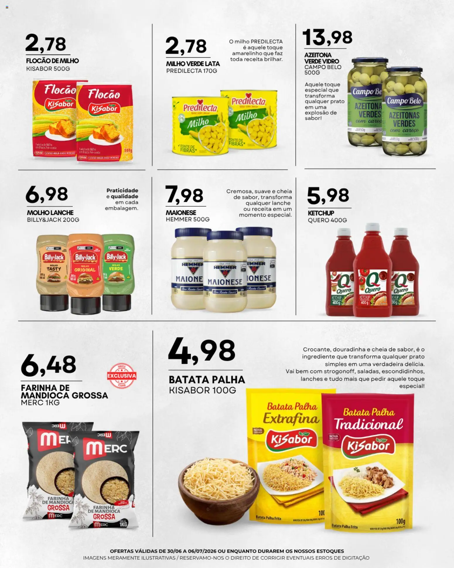 Mercadão Atacadista Folheto - válido de 30/06/2026 | Página: 6 | Produtos: Mandioca, Milho verde, Carne, Batata palha