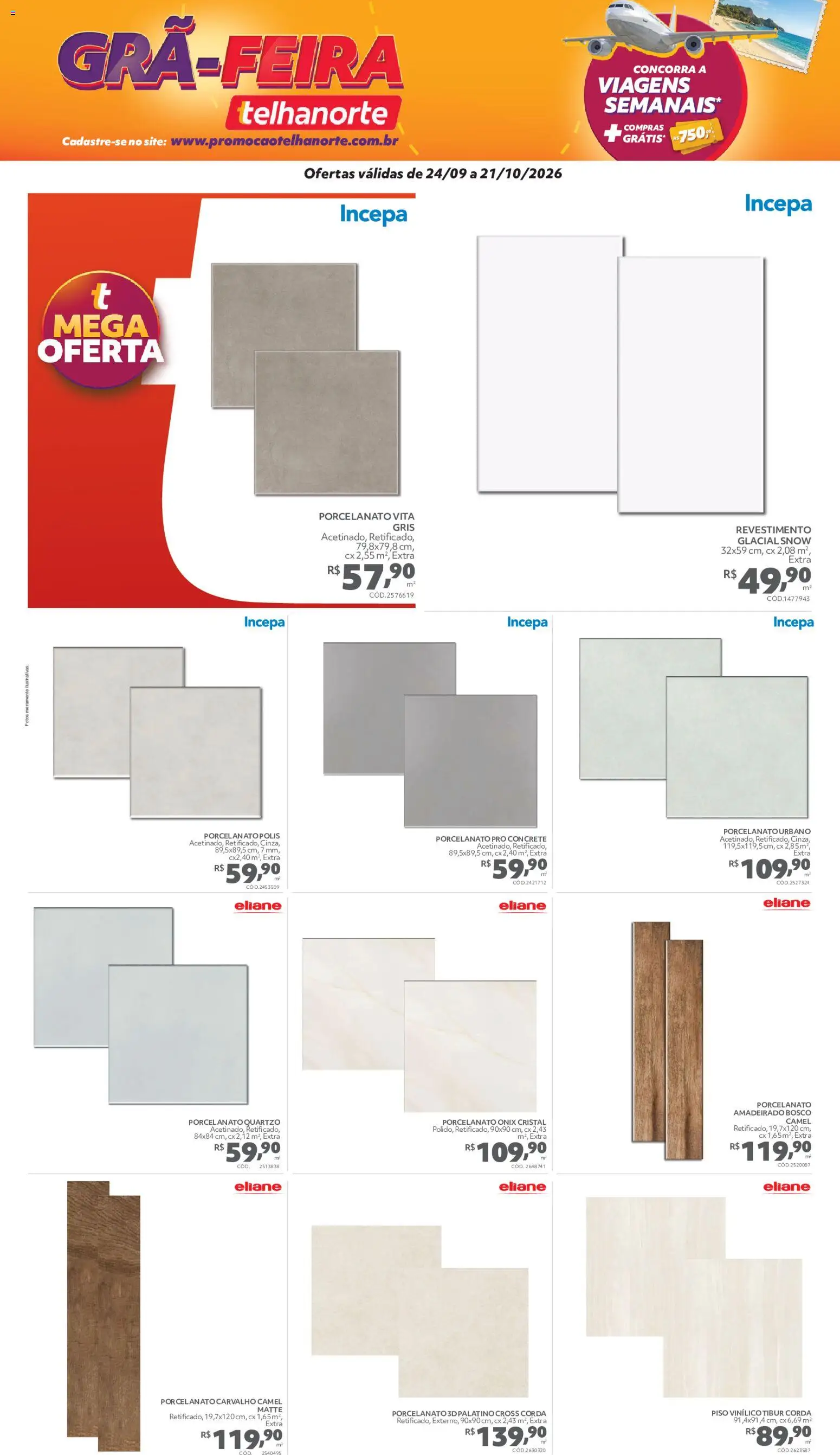 Telhanorte Folheto - válido de 24/09/2026 | Página: 2 | Produtos: Corda, Piso, Porcelanato