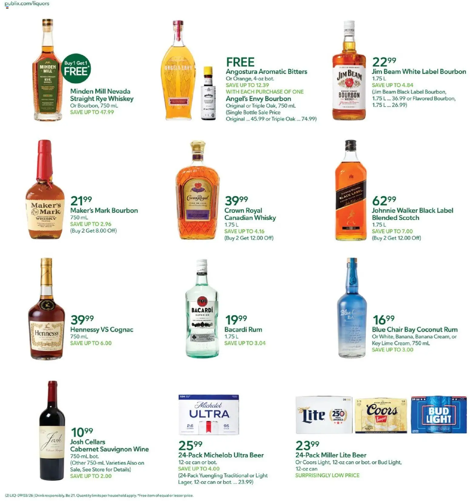 Publix Liquor Ad - valid from 09/03/2026 | Page: 2 | Products: Chair, Jim Beam, Bourbon, Rum