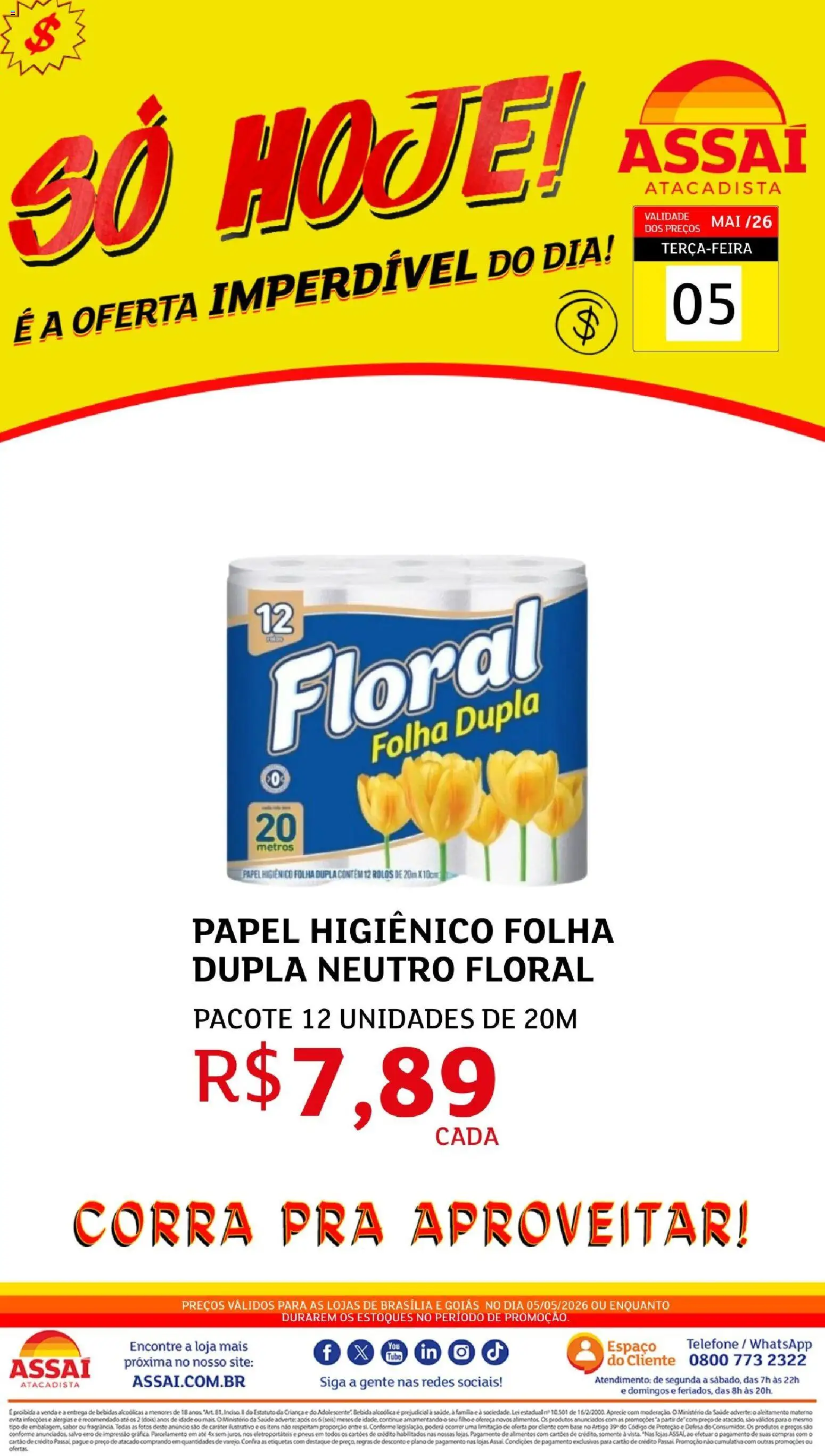 Assaí Atacadista Folheto - válido de 05.05.2026 | Página: 1 | Produtos: Base, Bebida, Telefone, Papel higiênico