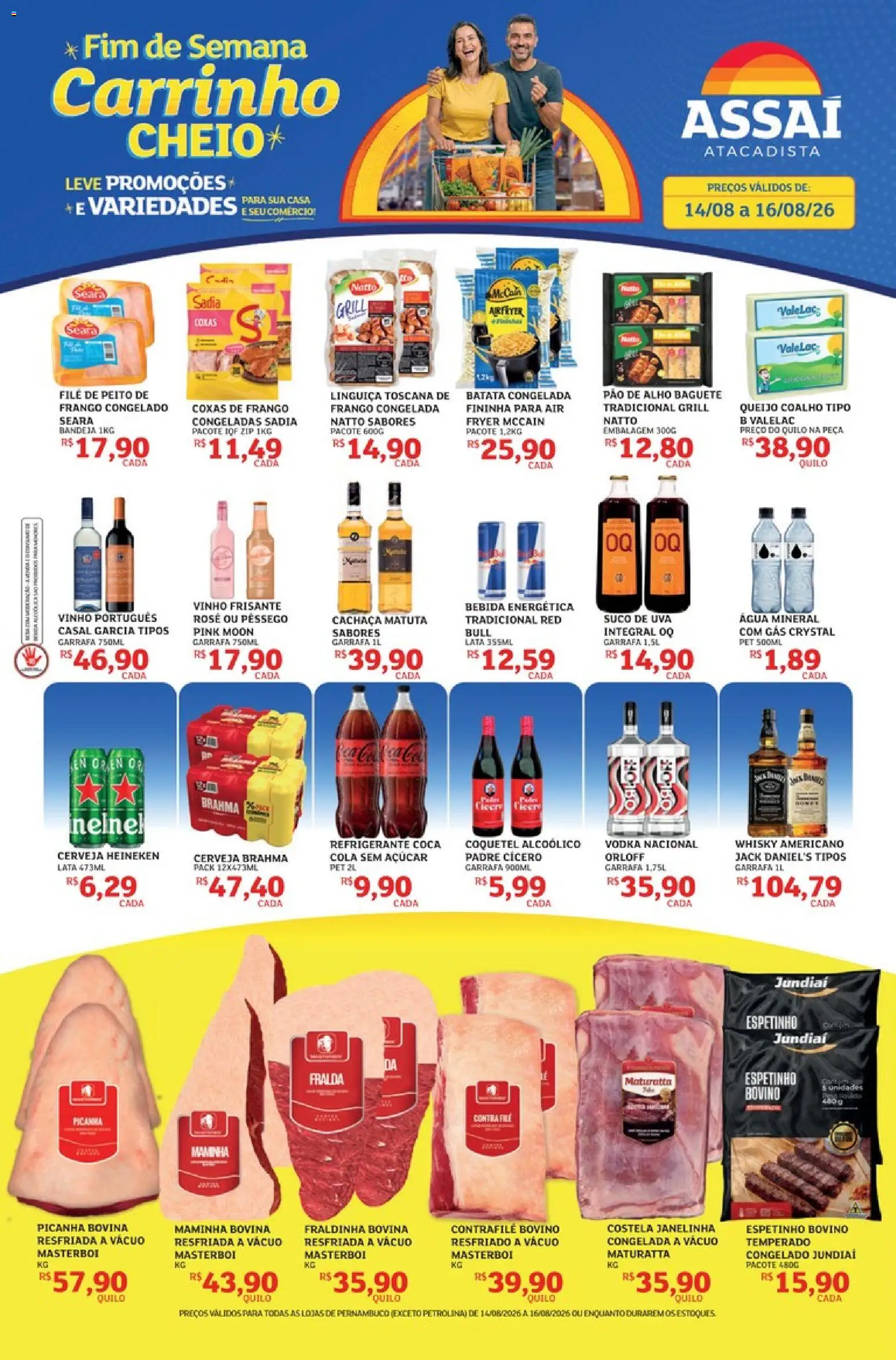Assaí Atacadista Folheto - válido de 14/08/2026 | Página: 1 | Produtos: Uva, Espetinho jundiai, Água, Vodka