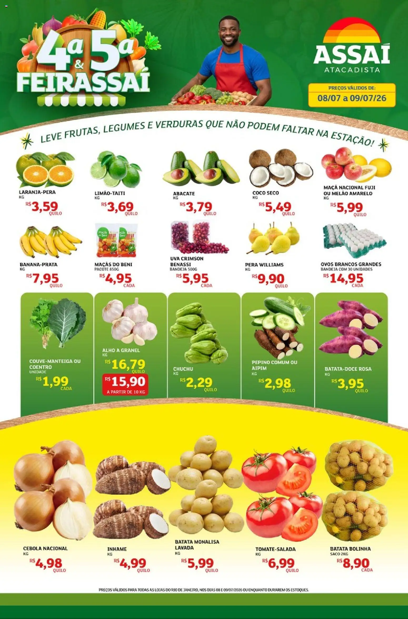 Assaí Atacadista Folheto - válido de 08/07/2026 | Página: 1 | Produtos: Melão, Chuchu, Ovos, Batata