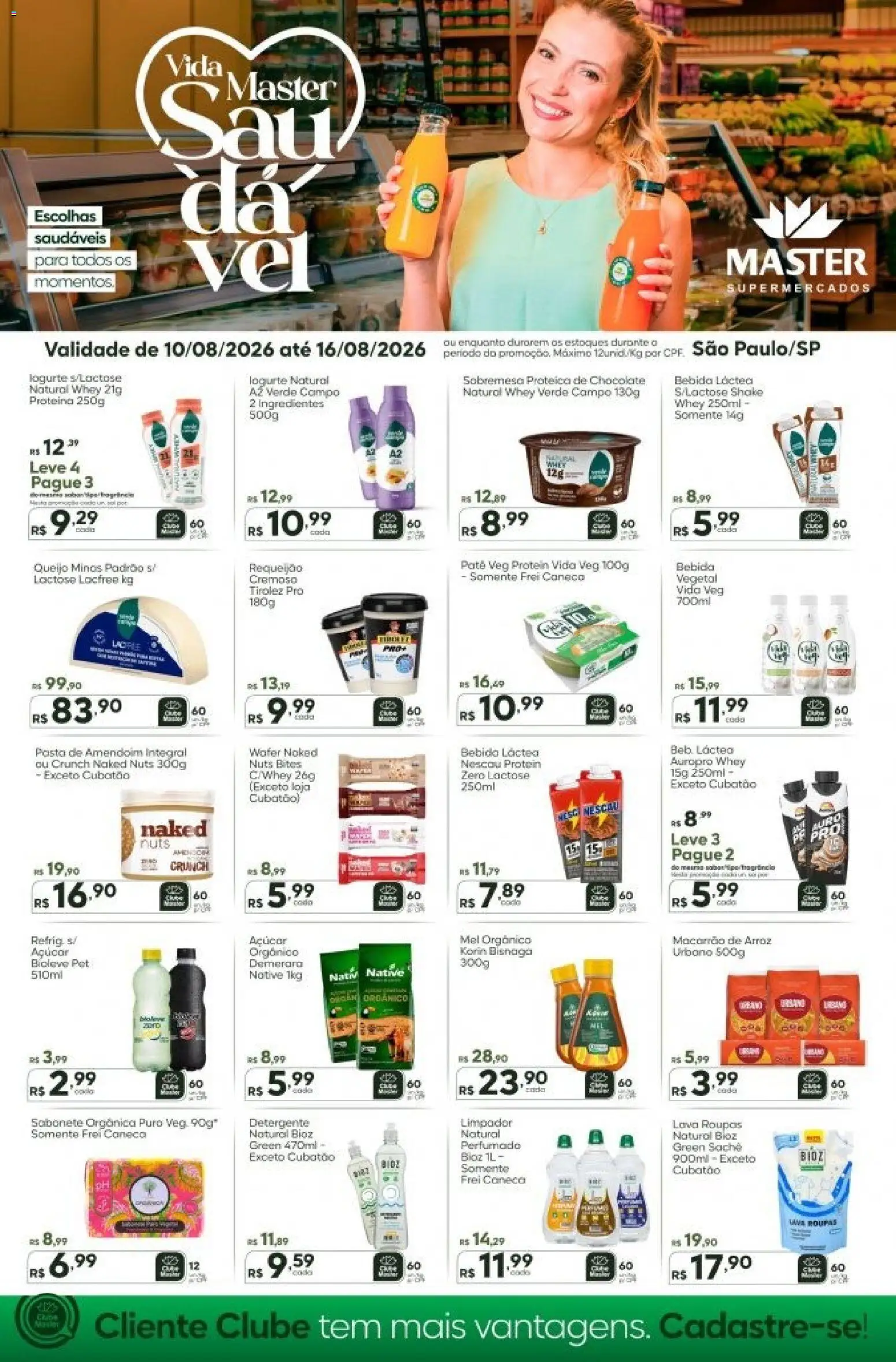 Master Folheto - válido de 10/08/2026 | Página: 1 | Produtos: Detergente, Queijo, Arroz, Proteína