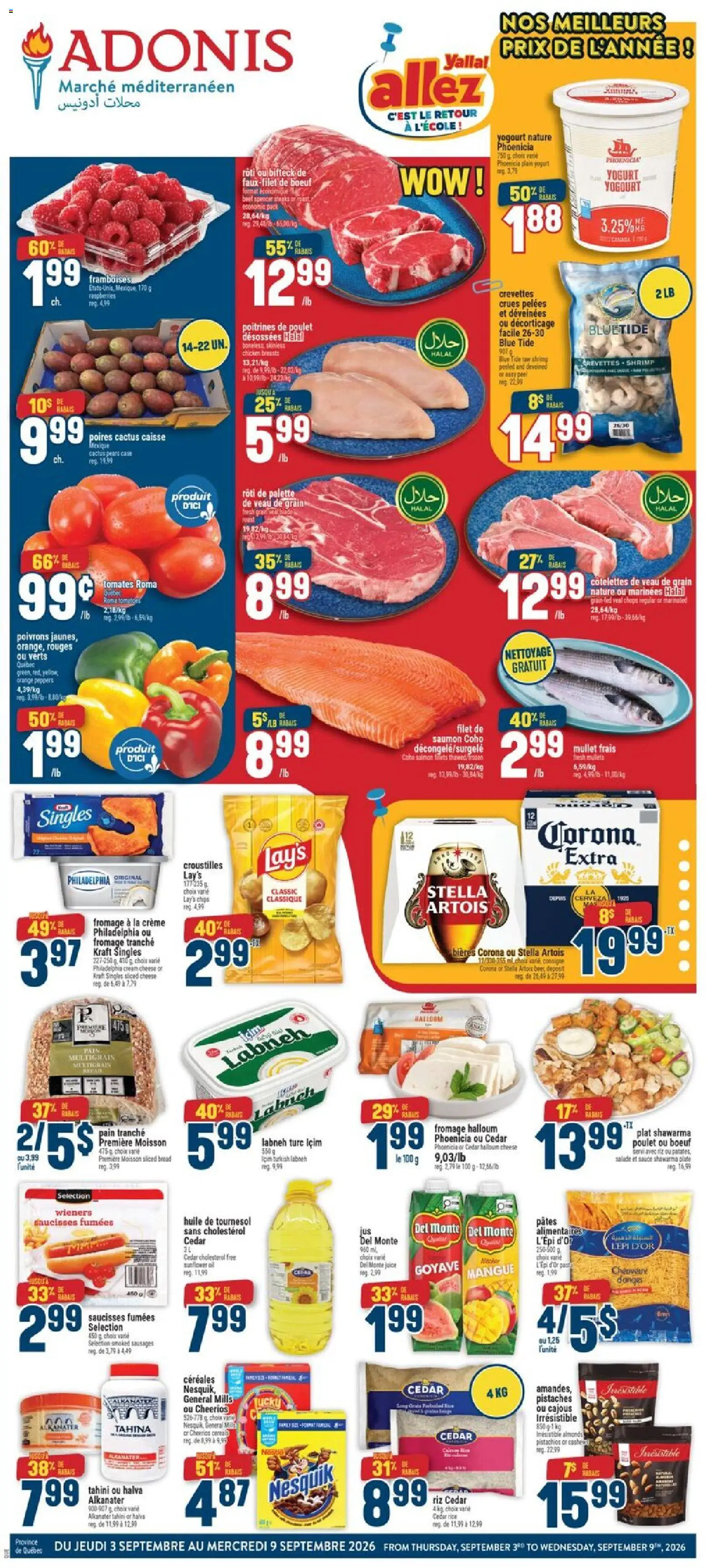 Adonis flyer valid from Sep 3, 2026 | Page: 2 | Products: Chicken breasts, Sausages, Cheese, Juice