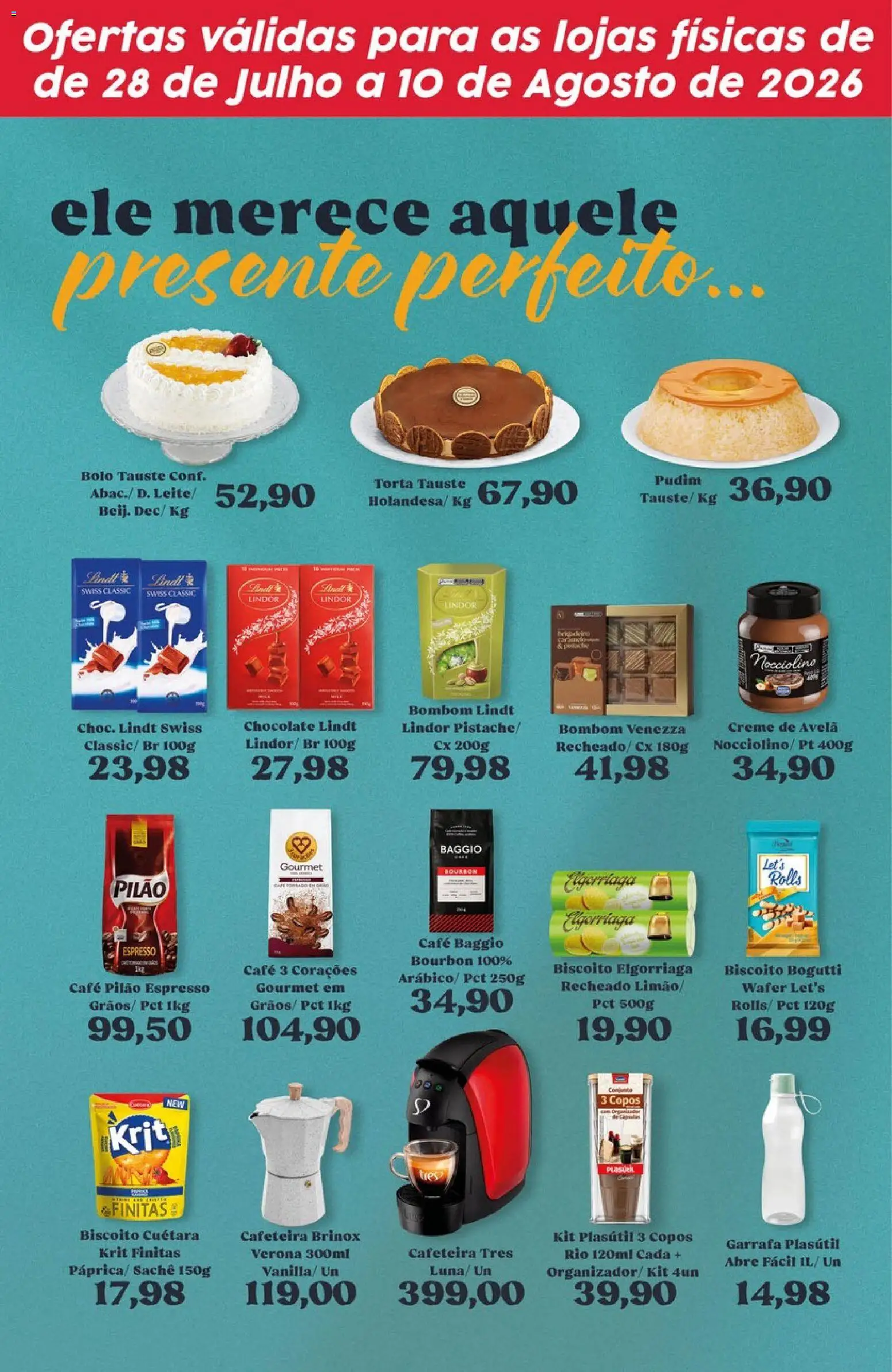 Tauste Folheto - válido de 28/07/2026 | Página: 6 | Produtos: Chocolate Lindt, Cafeteira, Bombom, Avelã