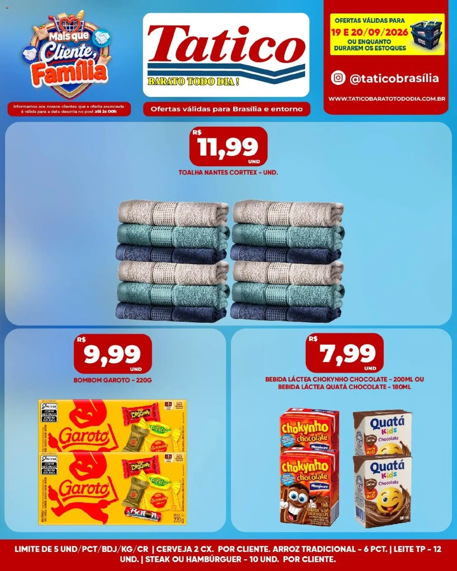 Tatico Folheto - válido de 19/09/2026 | Página: 8 | Produtos: Leite, Chocolate, Arroz, Bebida