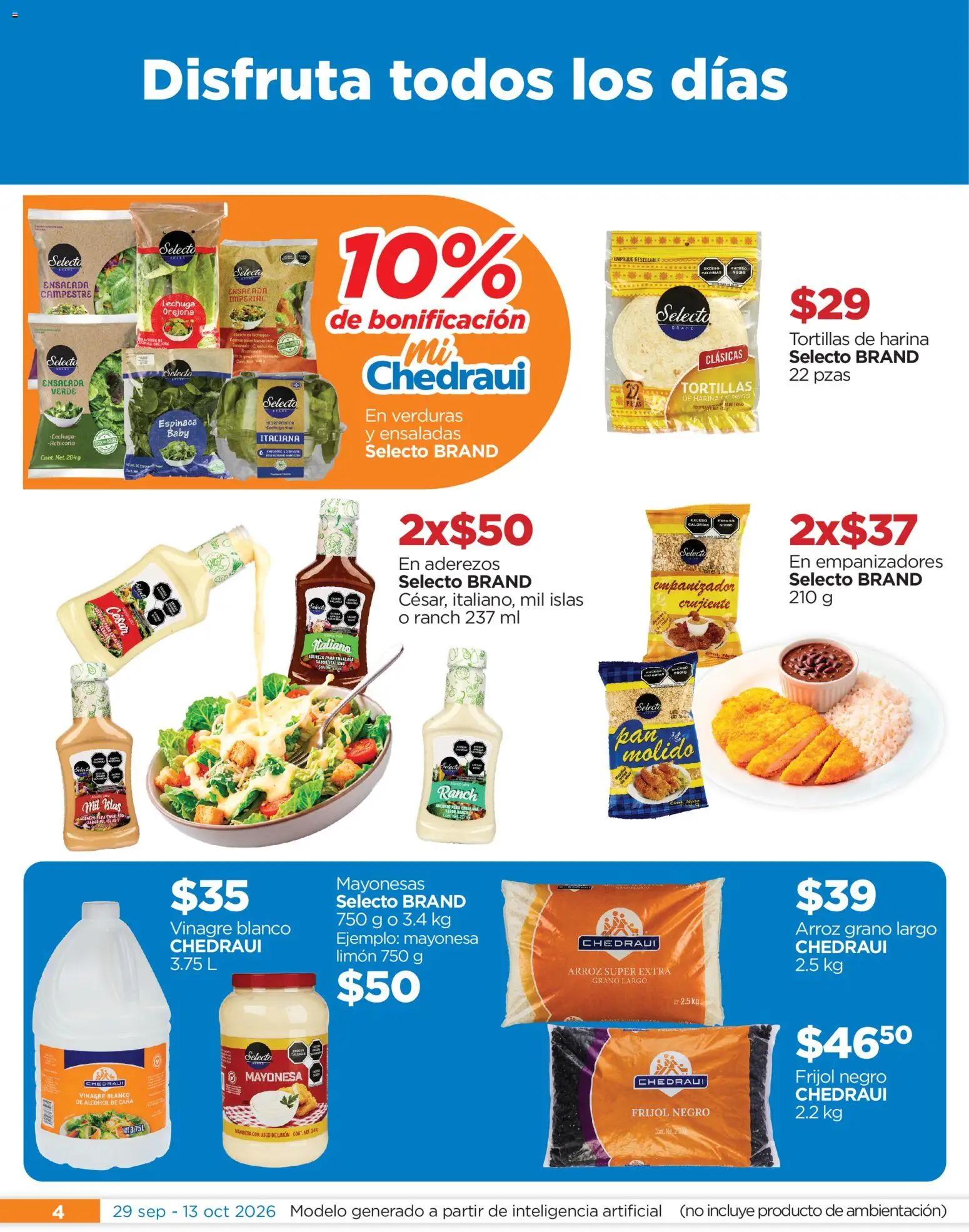 Nuevas ofertas de Chedraui válidas en toda la República Mexicana desde el 29/09/2026. ¡Encuentra las mejores ofertas en Chedraui folleto Festival marca propia! | Página: 4 | Productos: Harina, Lechuga, Arroz, Tortillas