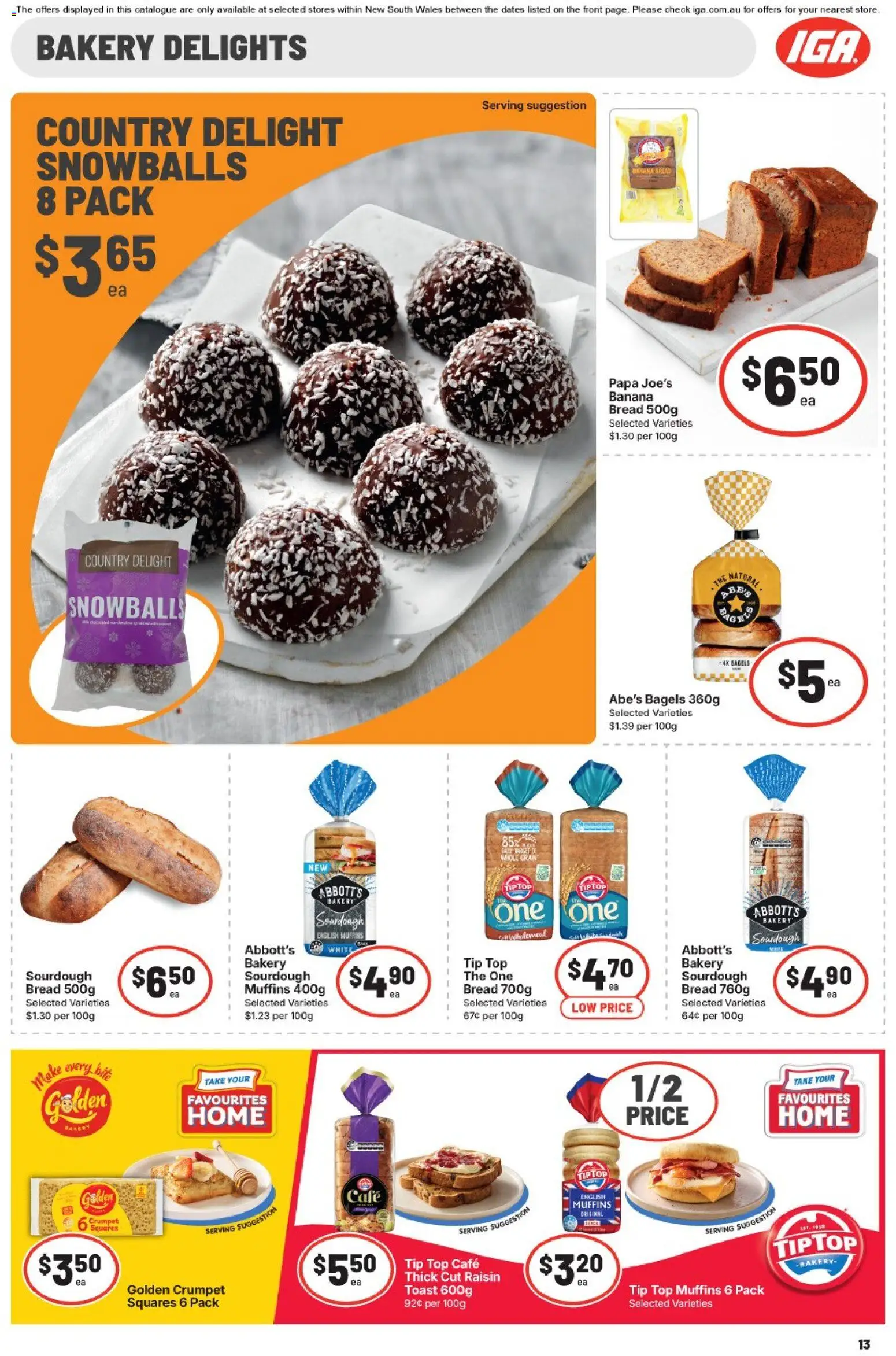 IGA catalogue - valid from 22/07/2026 | Page: 13 | Products: Bagels, Bread, Muffins, Bakery