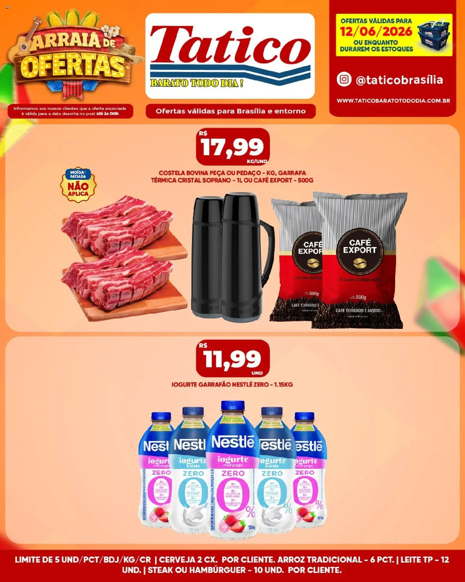 Tatico Folheto - válido de 12.06.2026 | Página: 8 | Produtos: Leite, Cerveja, Arroz, Hambúrguer