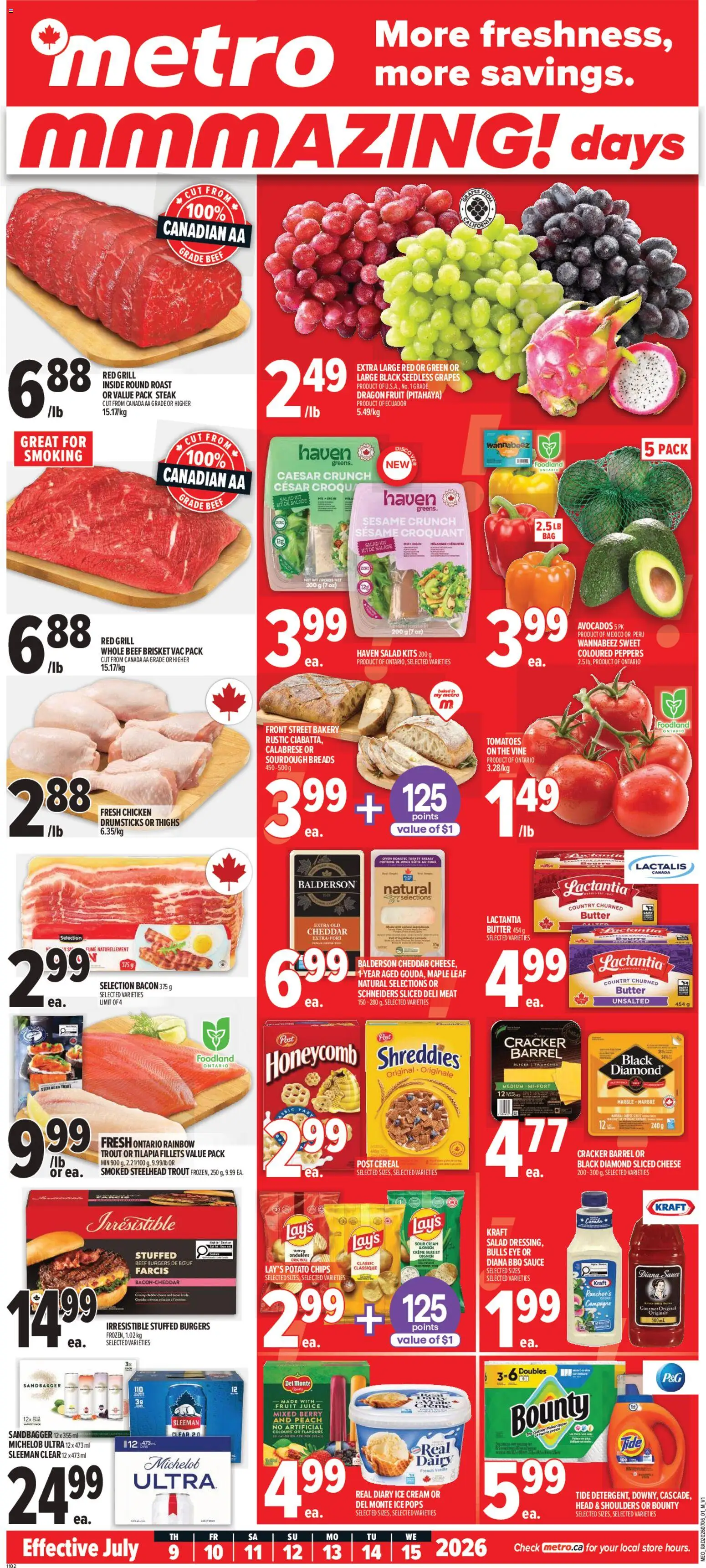 Metro flyer valid from Jul 9, 2026 | Page: 1 | Products: Beef, Cream, Ice cream, Turkey