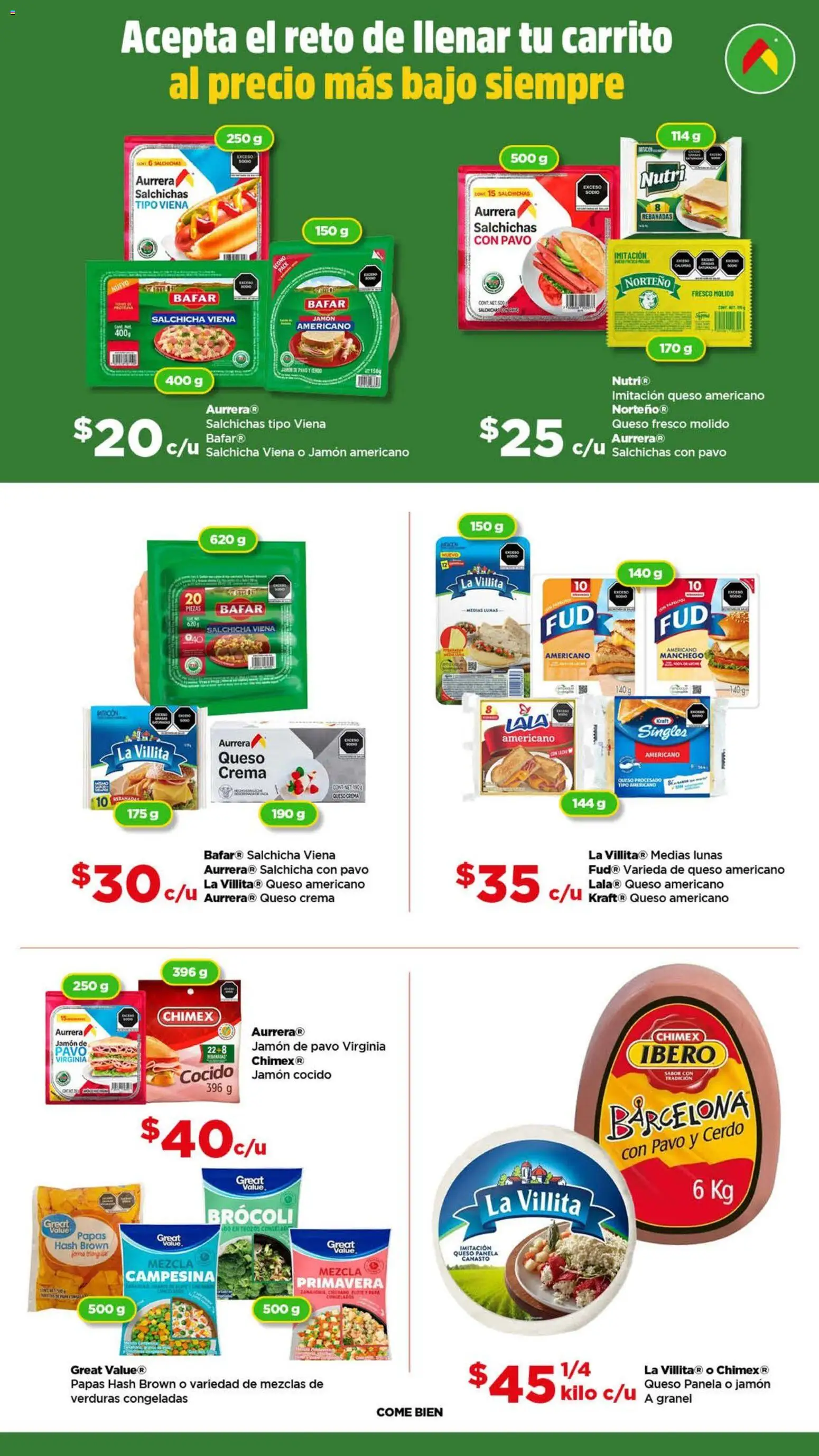 Nuevas ofertas de Bodega Aurrerá válidas en toda la República Mexicana desde el 22.04.2026. ¡Encuentra las mejores ofertas en Bodega Aurrerá folleto! | Página: 4 | Productos: Jamón cocido, Salchicha, Queso crema, Brocoli