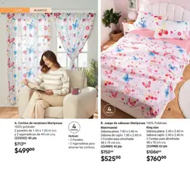Vista previa de B. Juego de sábanas Mariposas, 100% Poliéster. Matrimonial Sábana plana: 1.80 x 2.40 m Sábana de cajón: 1.85 x 2.40 m 2 Fundas para almohada: 48 x 70 cm c/u (224989) 43 pts, nuevo folleto de la tienda, válido en México a partir del 10/07/2026 | Página: 114 | Productos: Juego, Almohada, Sabanas