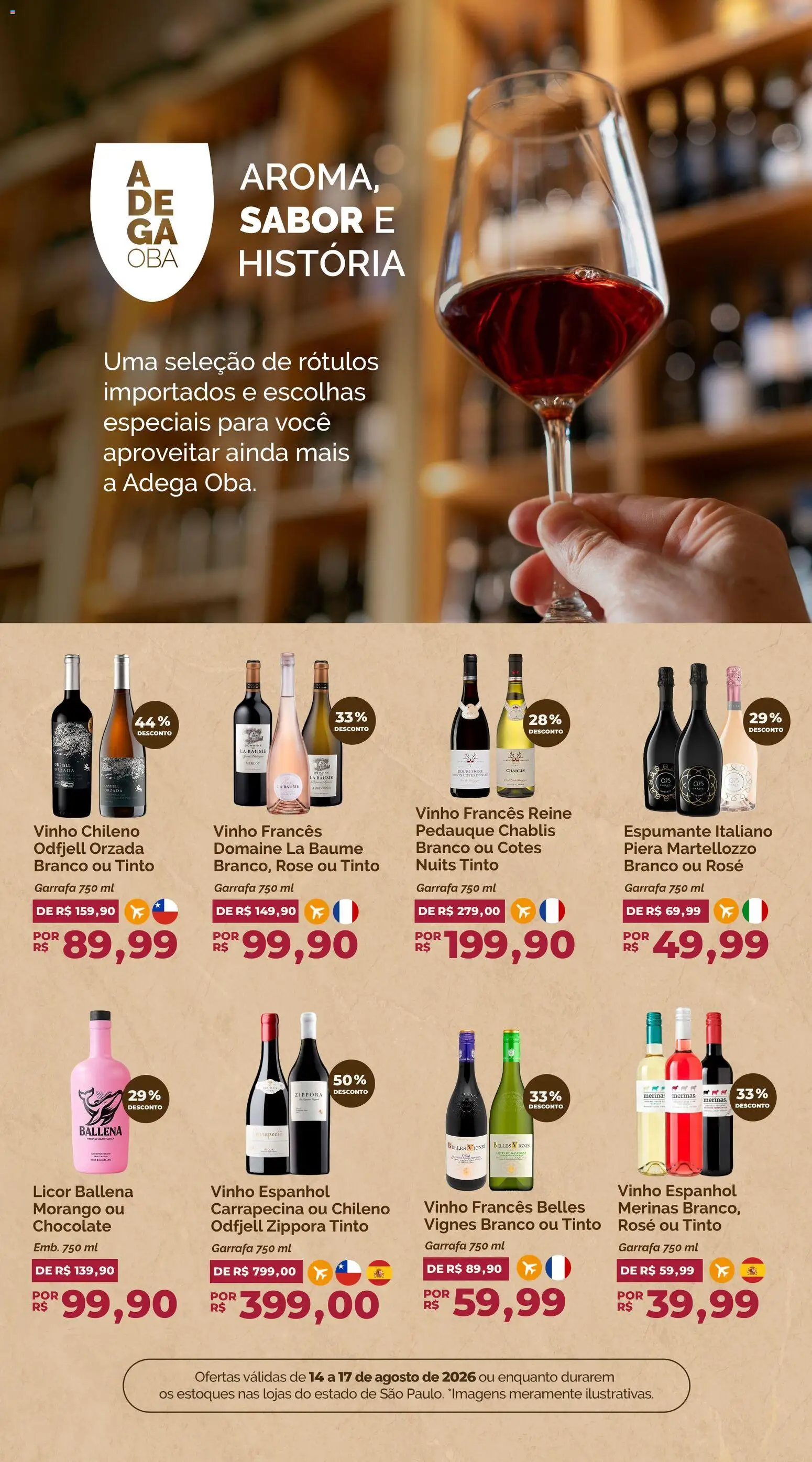 Oba Hortifruti Folheto - válido de 14/08/2026 | Página: 8 | Produtos: Espumante, Licor, Chocolate, Vinho