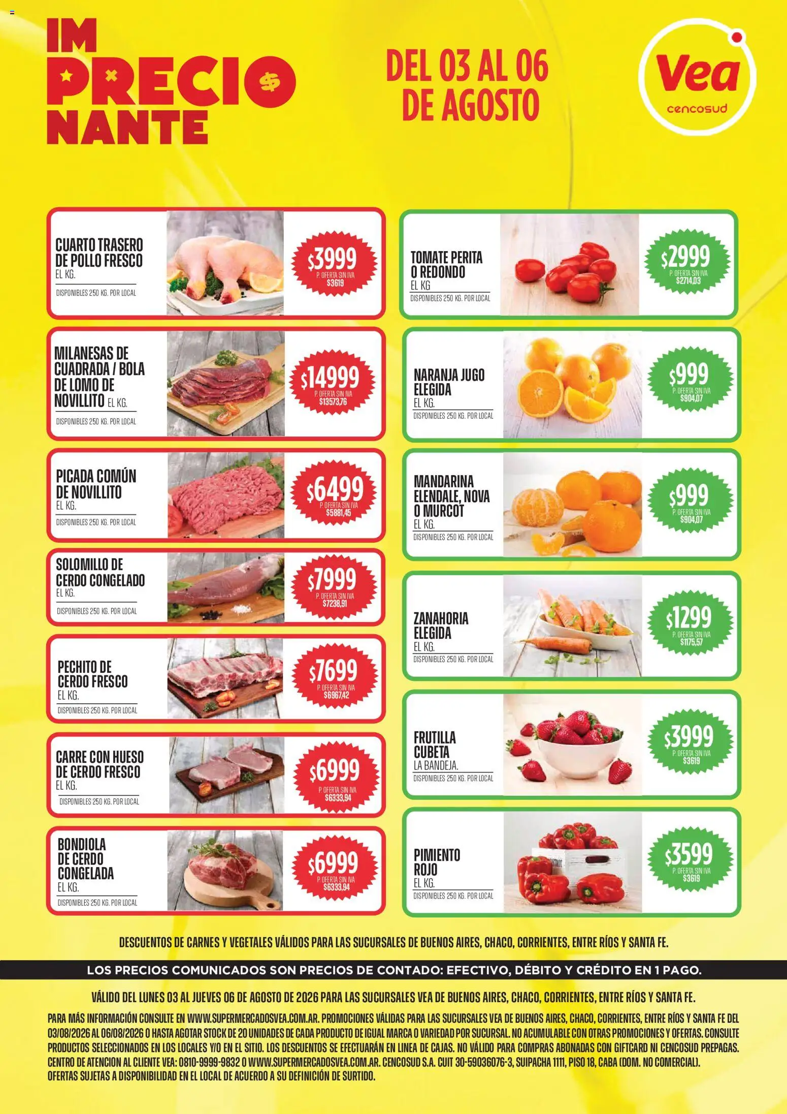 Vea - Volante Semanal | BA y Nea │ válido desde el 03/08/2026 | Página: 1 | Productos: Pollo, Jugo, Cerdo, Zanahoria