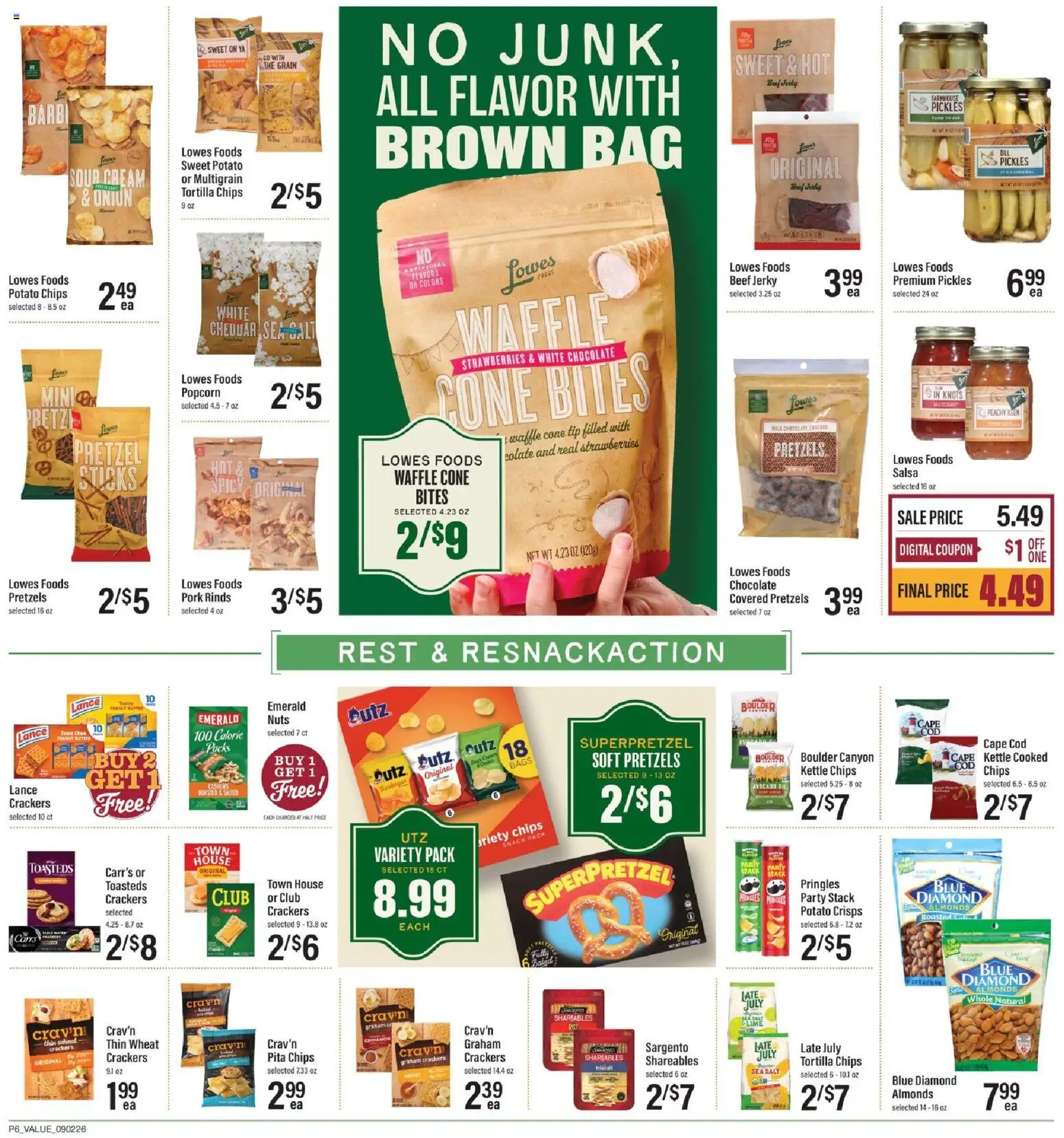 Lowes Foods Weekly Ad - valid from 09/02/2026 | Page: 9 | Products: Popcorn, Strawberries, Chips, Nuts