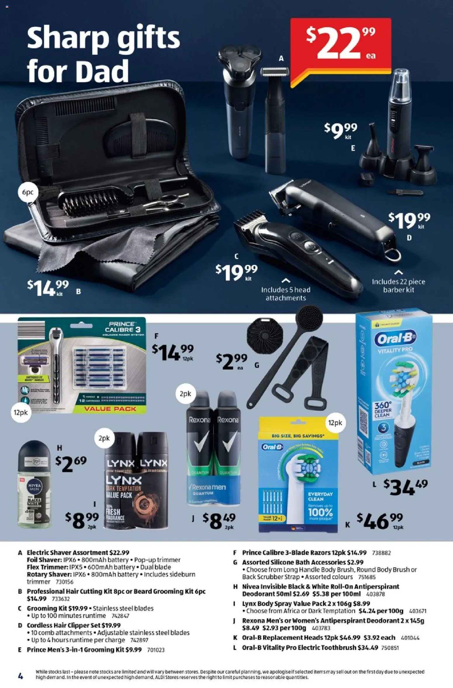 Aldi catalogue - valid from 23/08/2026 | Page: 4 | Products: Scrubber, Deodorant, Foil, Electric toothbrush