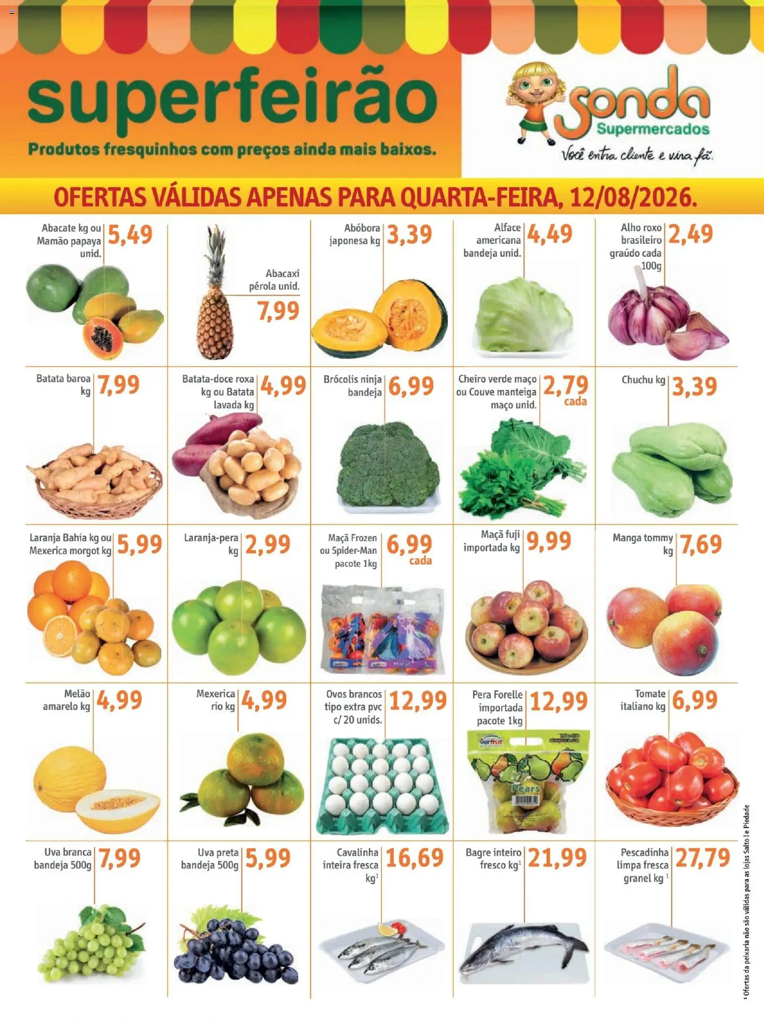 Sonda Folheto - válido de 12/08/2026 | Página: 1 | Produtos: Pera, Uva, Abacaxi, Manga