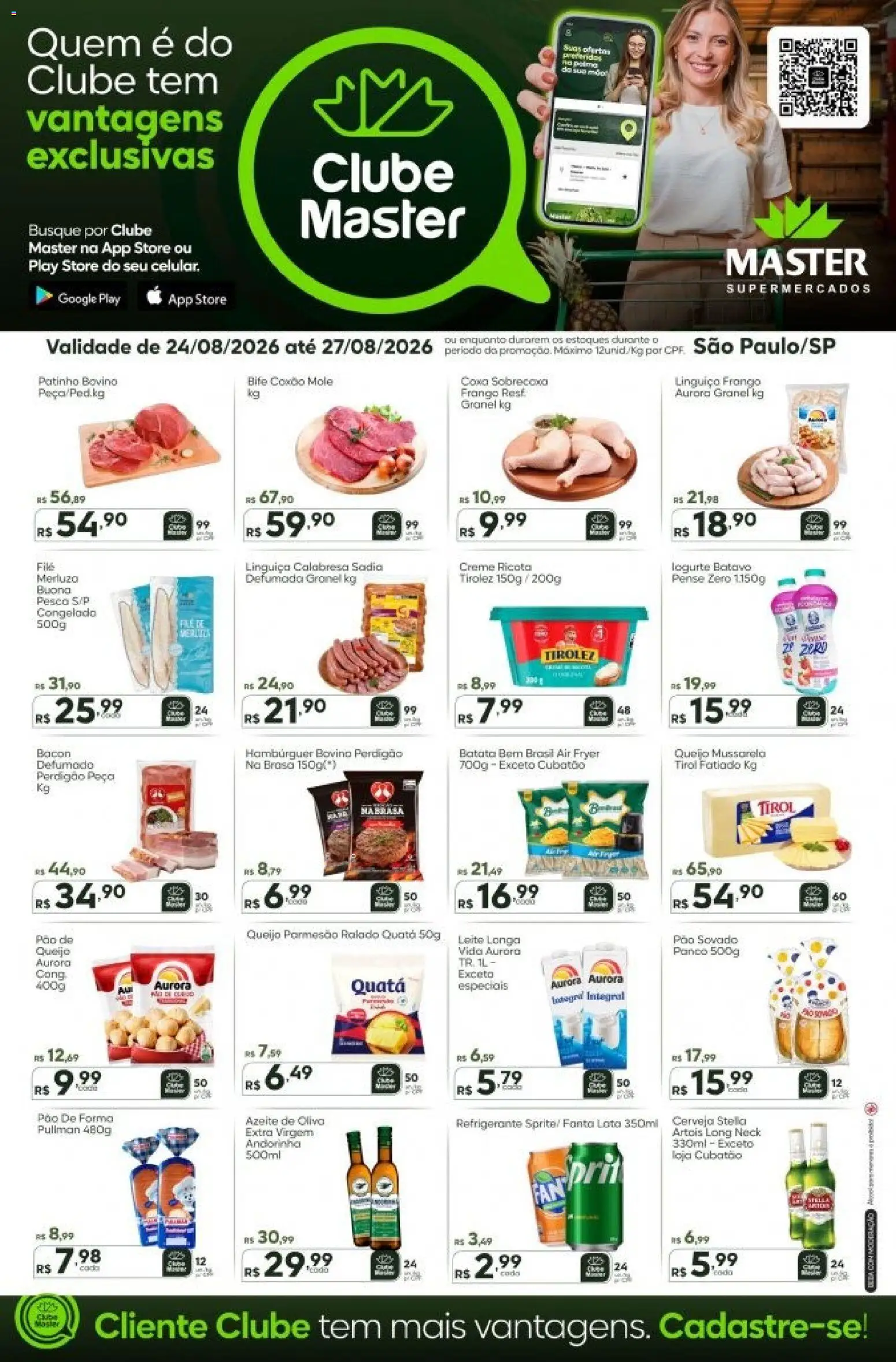 Master Folheto - válido de 24/08/2026 | Página: 1 | Produtos: Linguiça, Queijo, Ricota, Pão de forma