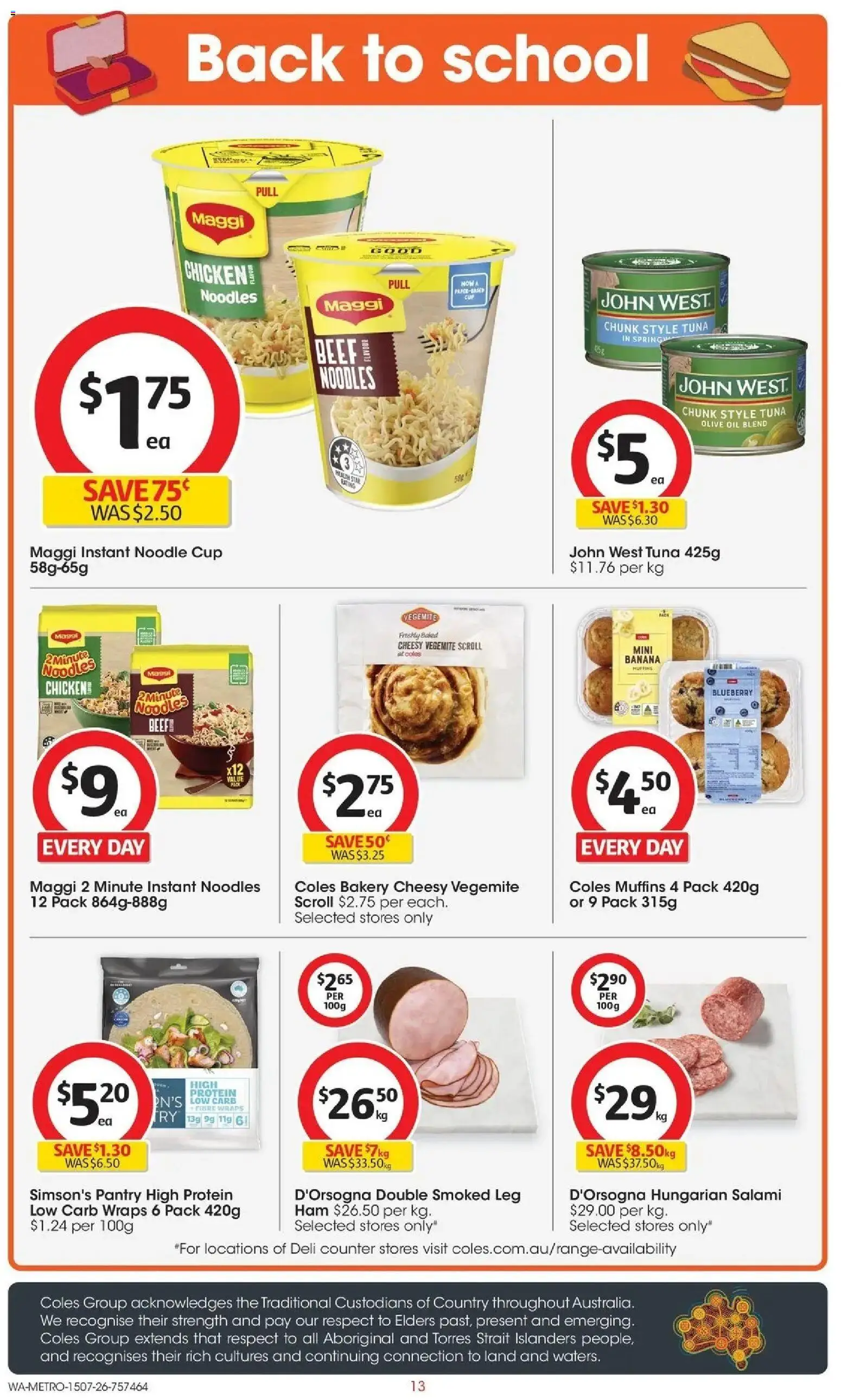 Coles catalogue - valid from 15/07/2026 | Page: 13 | Products: Protein, Ham, Olive oil, Bakery
