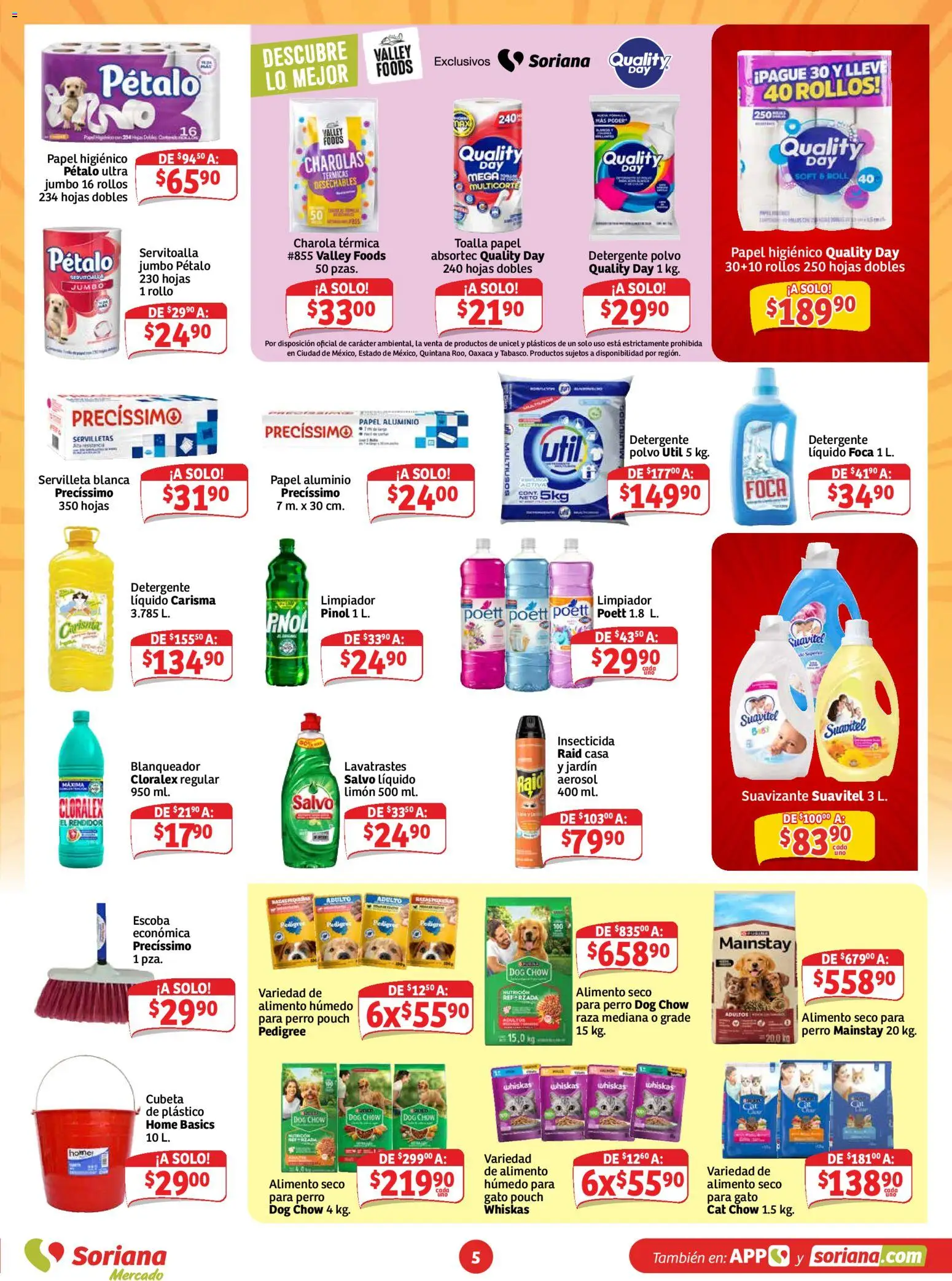 Nuevas ofertas de Soriana válidas en toda la República Mexicana desde el 13/08/2026. ¡Encuentra las mejores ofertas en Soriana Ahorro constante y sonante Mercado Nacional! | Página: 5 | Productos: Detergente, Suavizante, Limpiador, Papel aluminio