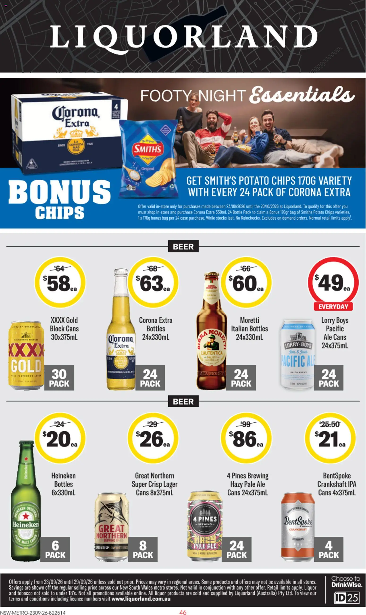 Liquorland catalogue - valid from 23/09/2026 | Page: 1 | Products: Corona Extra, Heineken, Beer, Bag