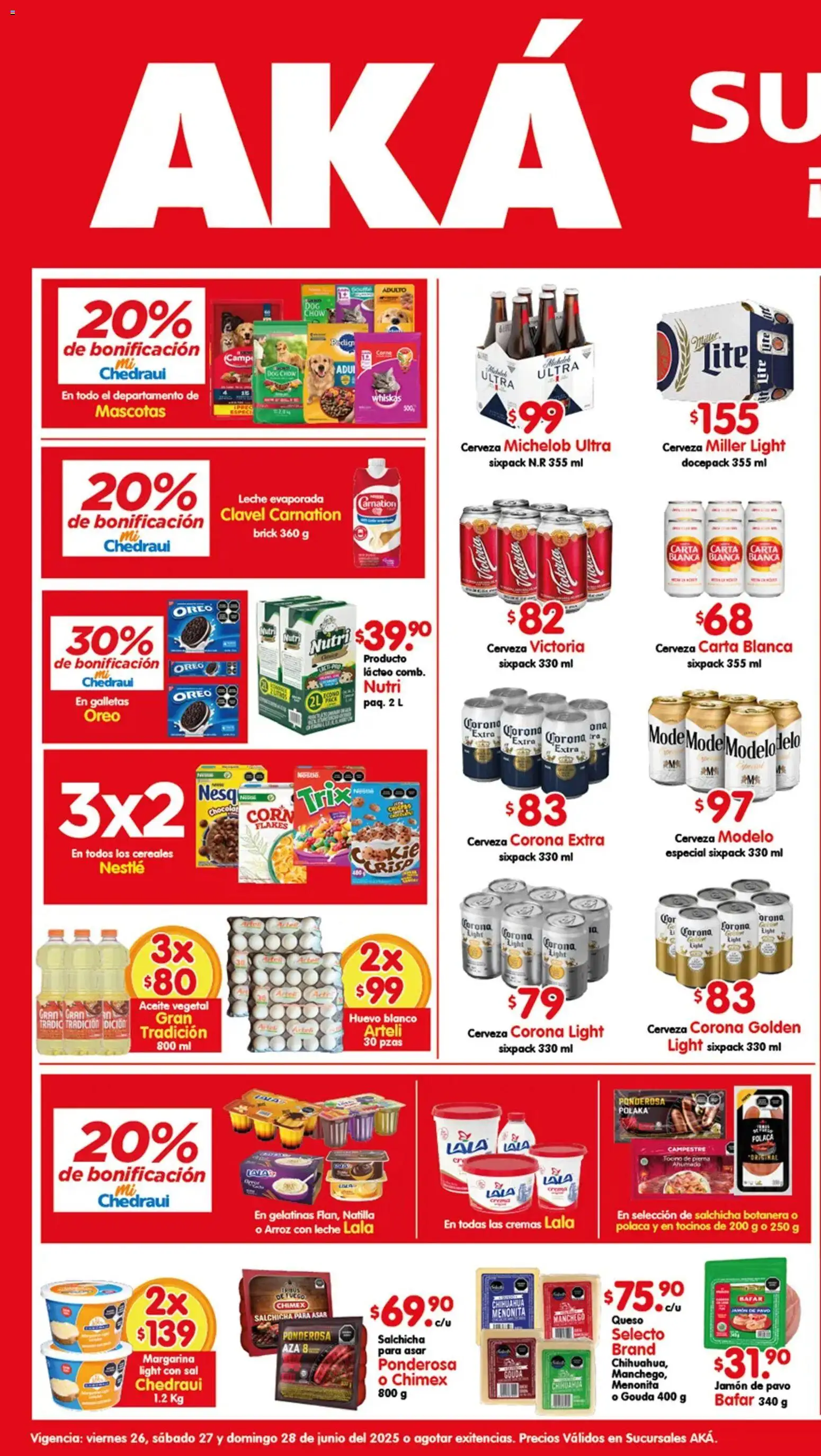 Nuevas ofertas de Arteli válidas en toda la República Mexicana desde el 26/06/2026. ¡Encuentra las mejores ofertas en Arteli folleto Aká Superbodegas! | Página: 1 | Productos: Tocino, Sal, Salchicha, Galletas