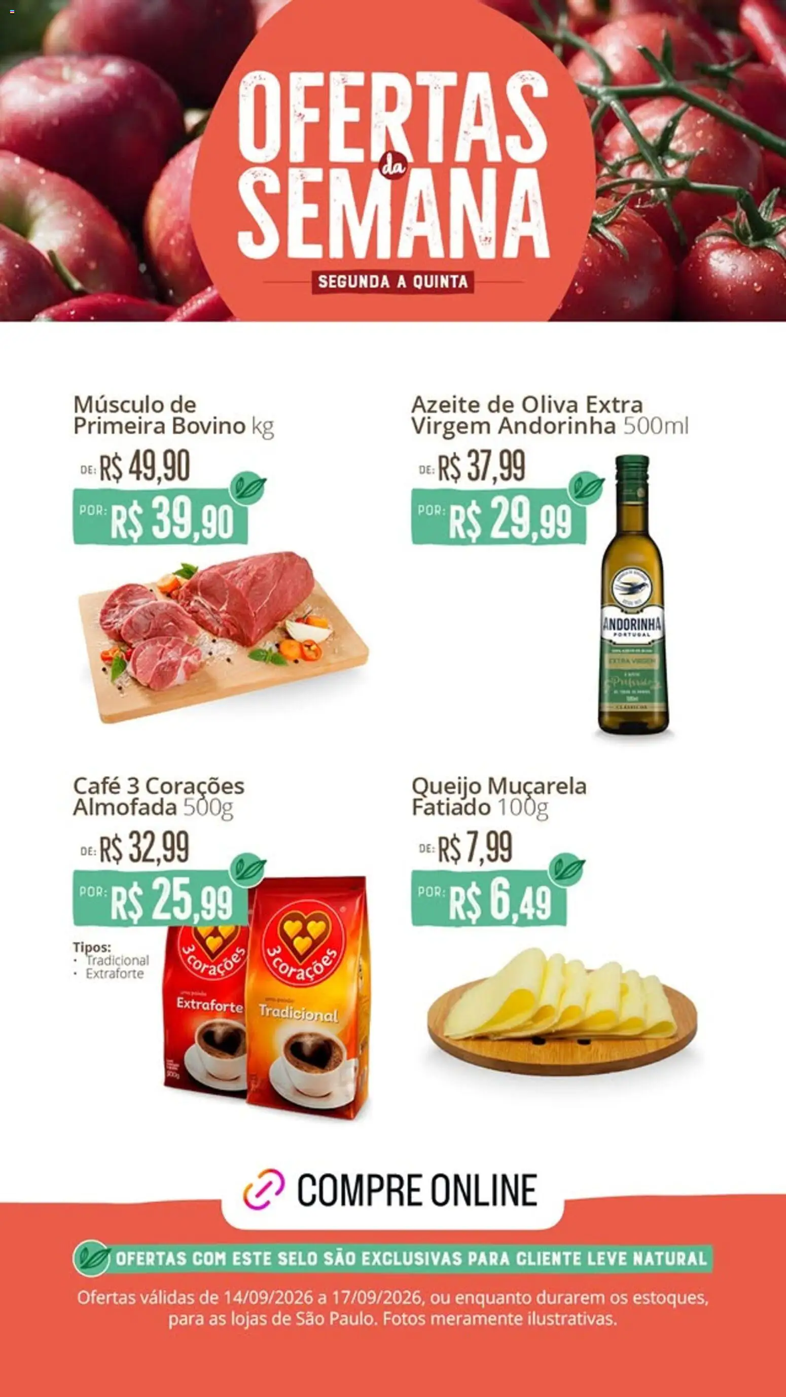 Natural da Terra Folheto - válido de 14/09/2026 | Página: 2 | Produtos: Queijo muçarela, Almofada, Queijo, Azeite