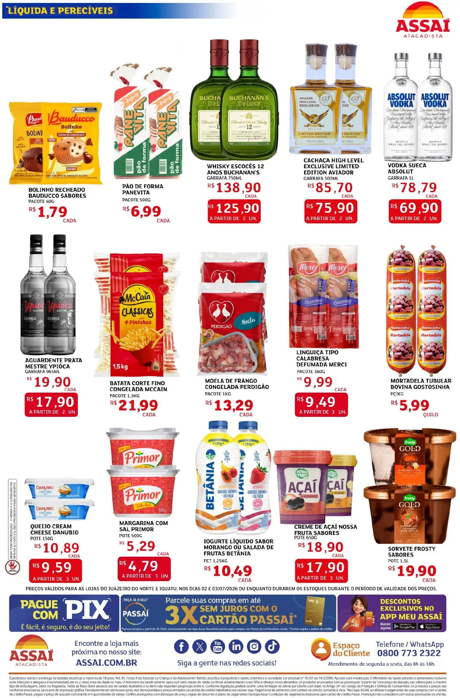 Assaí Atacadista Folheto - válido de 02/07/2026 | Página: 2 | Produtos: Whisky, Mortadela, Base, Açaí