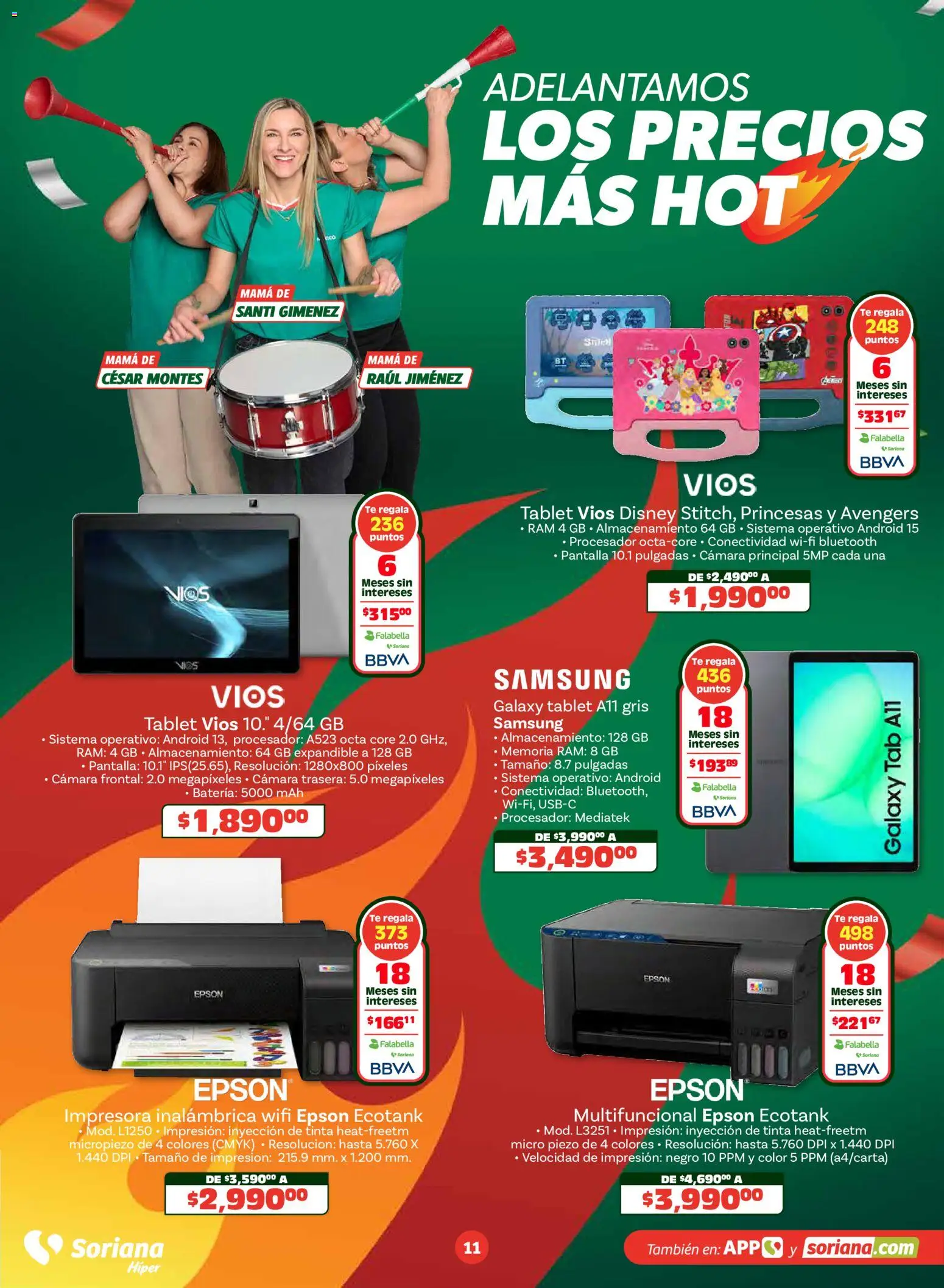 Nuevas ofertas de Soriana válidas en toda la República Mexicana desde el 14.05.2026. ¡Encuentra las mejores ofertas en Soriana Adelantamos los precios más hot Híper Nacional! | Página: 11 | Productos: Tablet, Cámara, Té, Batería